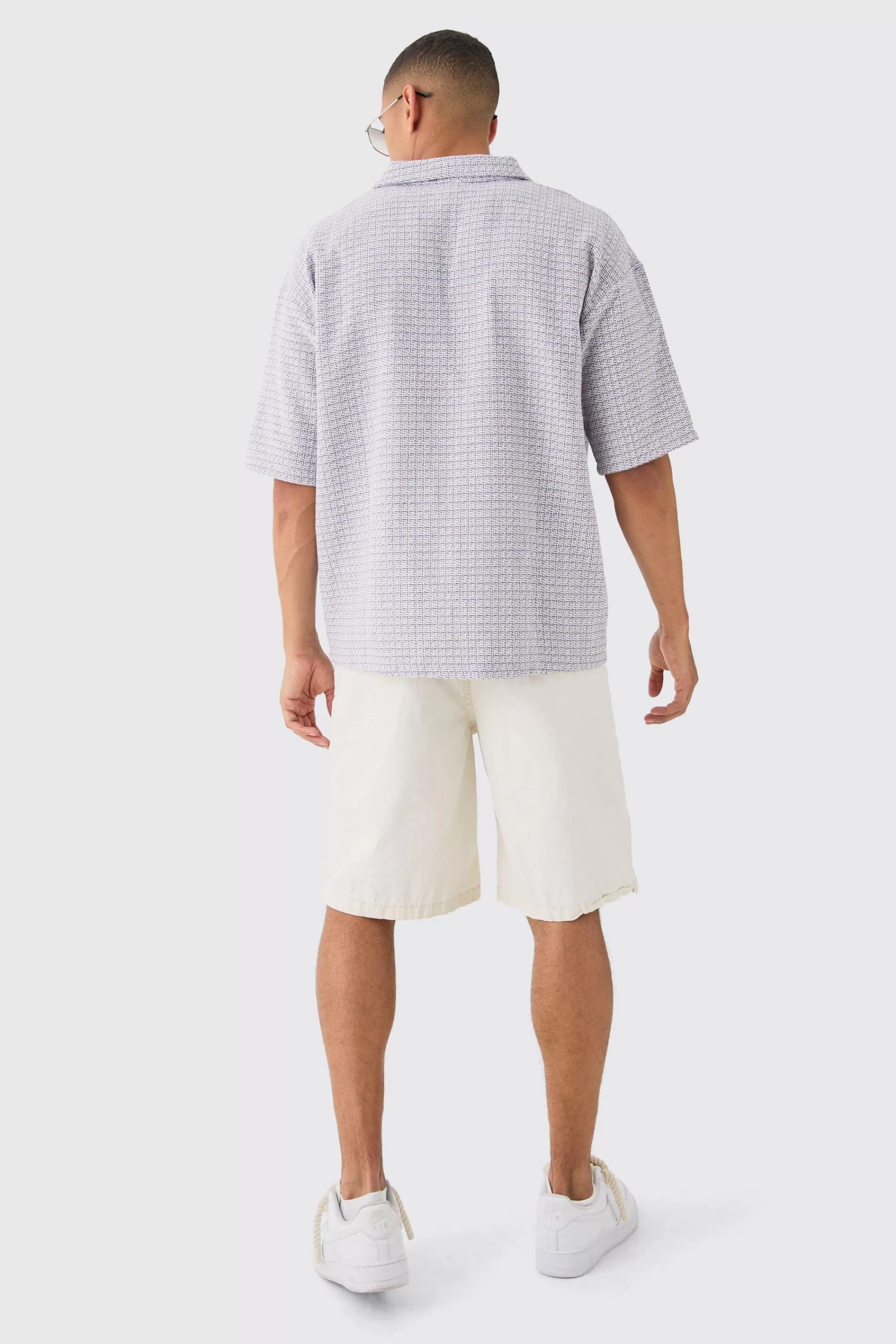 boohooMAN Overhead V Neck Geo Textured Shirt | UK