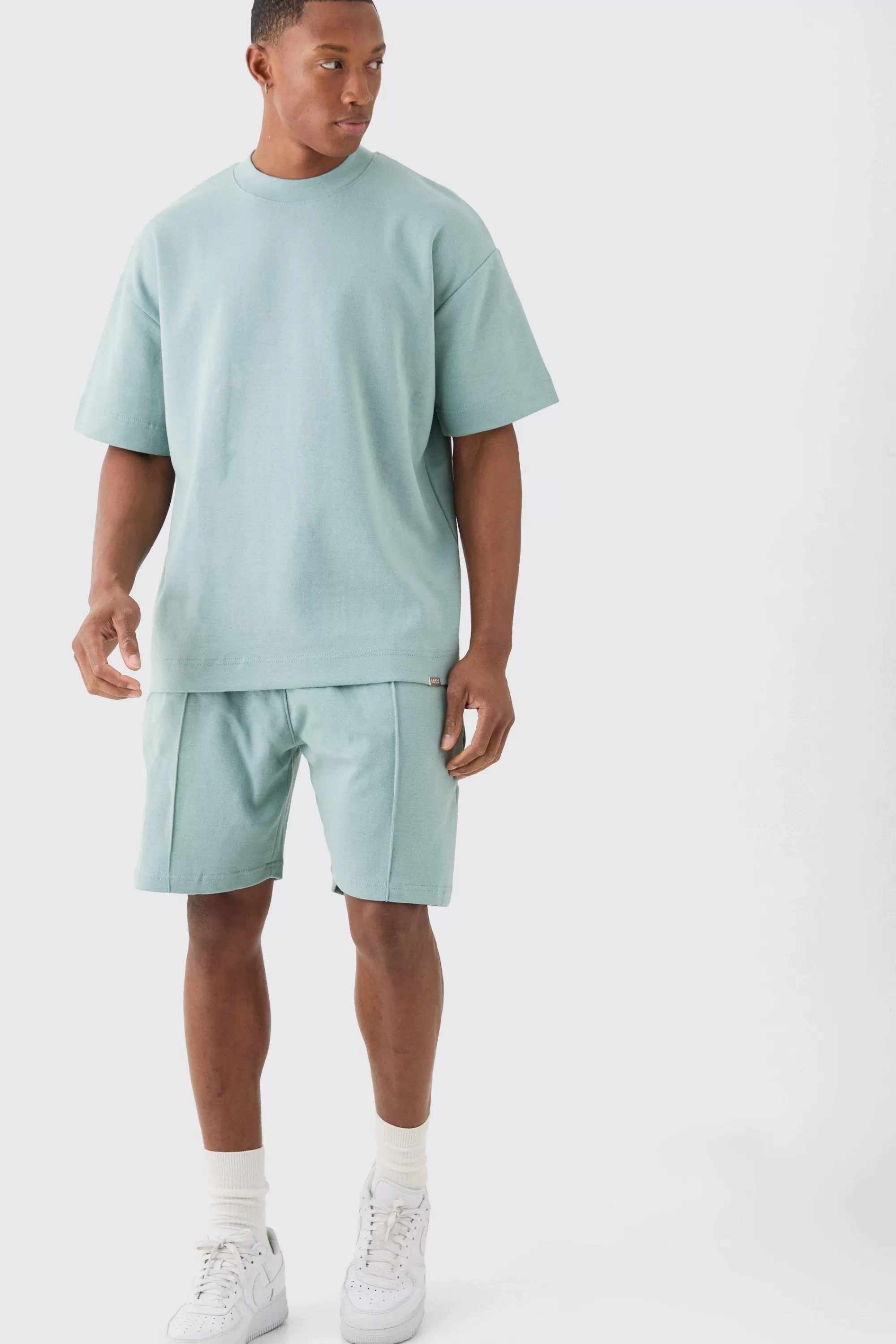 boohooMAN Overisized T-shirt & Short Interlock Set | UK