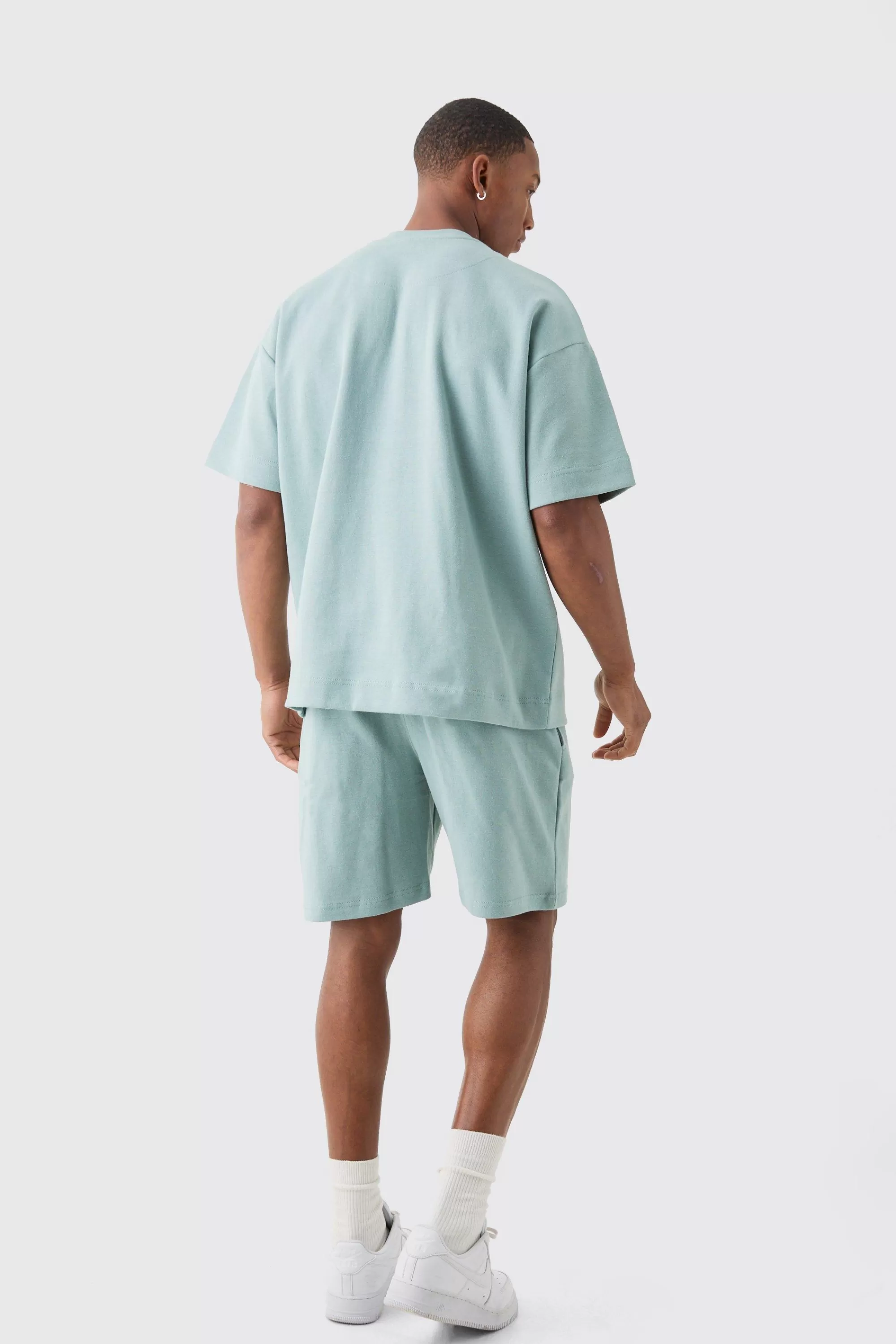 boohooMAN Overisized T-shirt & Short Interlock Set | UK