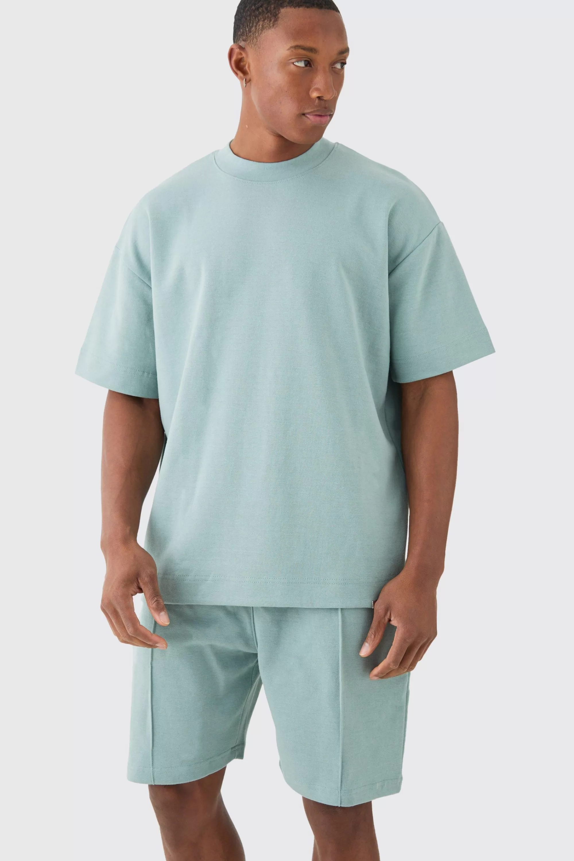 boohooMAN Overisized T-shirt & Short Interlock Set | UK
