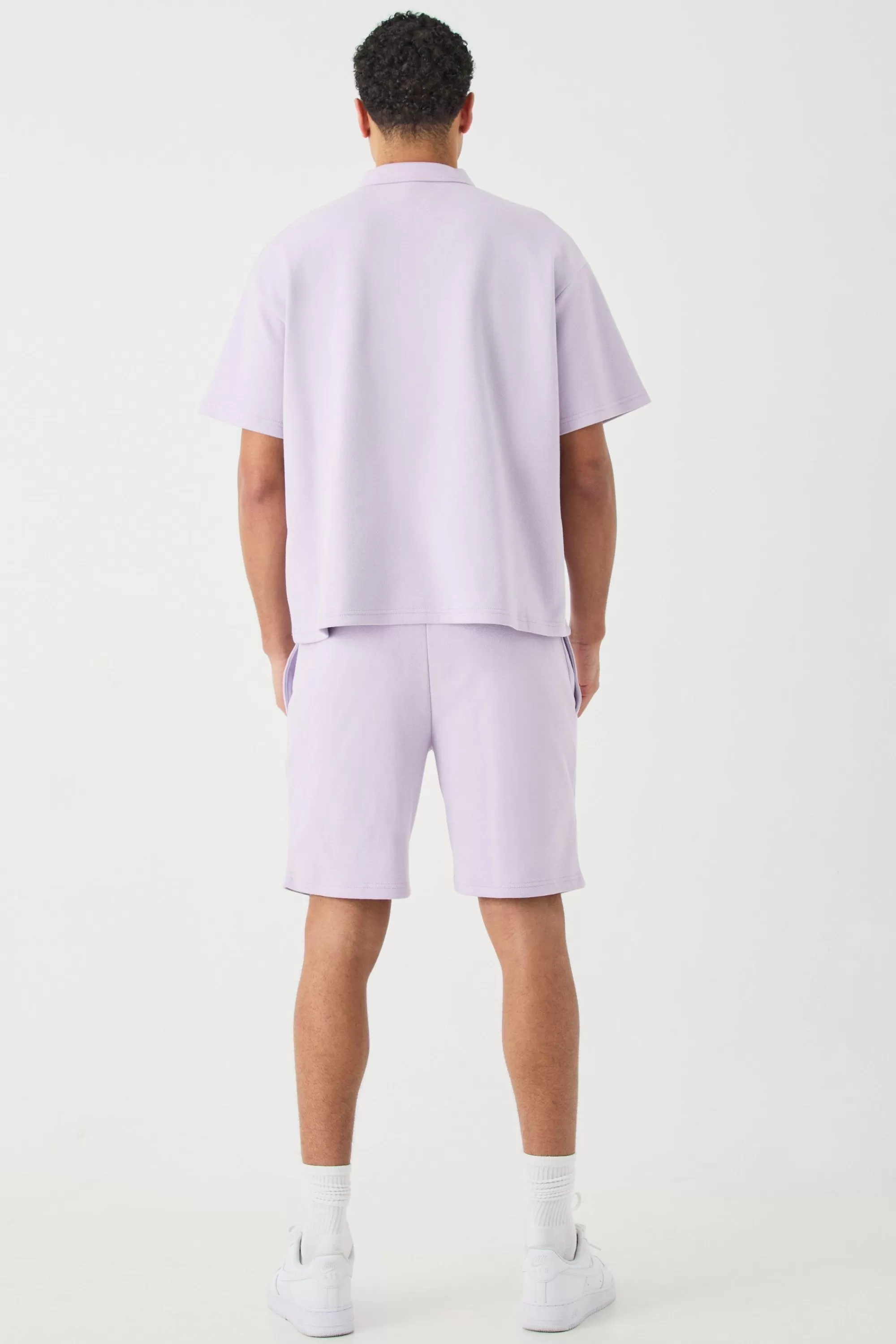 boohooMAN Oversized 1/4 Zip Embroidered Polo And Short Set | UK