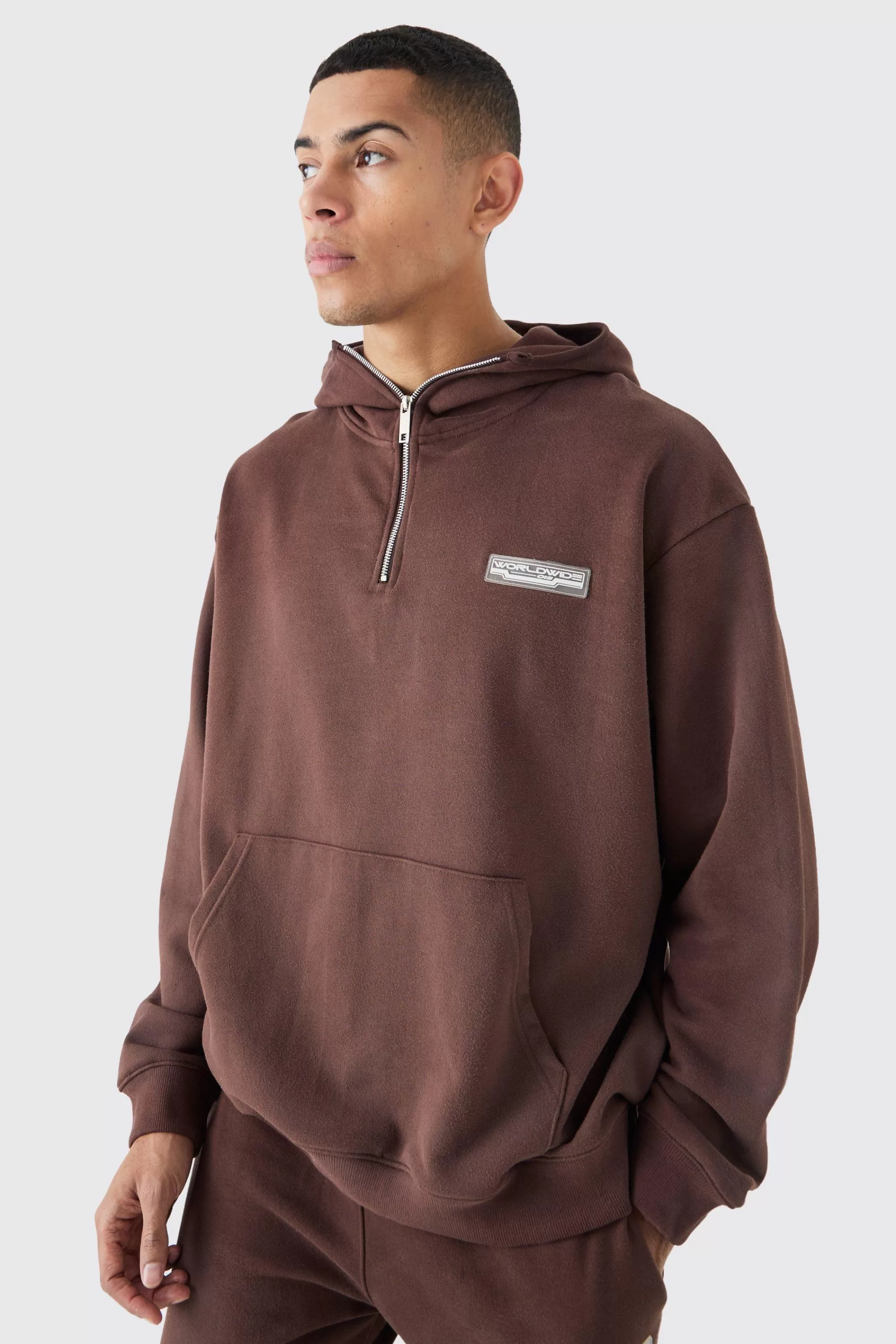 boohooMAN Oversized 1/4 Zip Washed Loopback Hoodie | UK