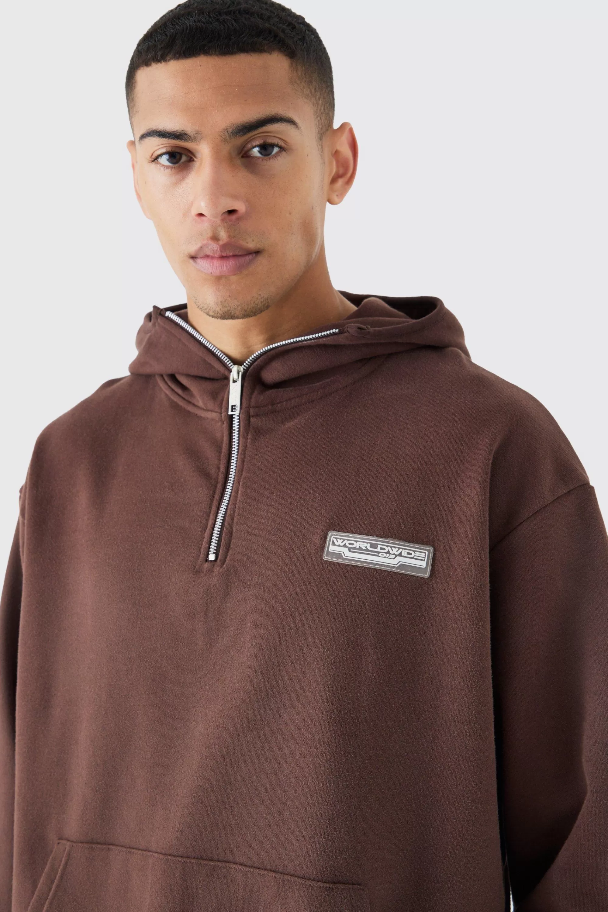 boohooMAN Oversized 1/4 Zip Washed Loopback Hoodie | UK
