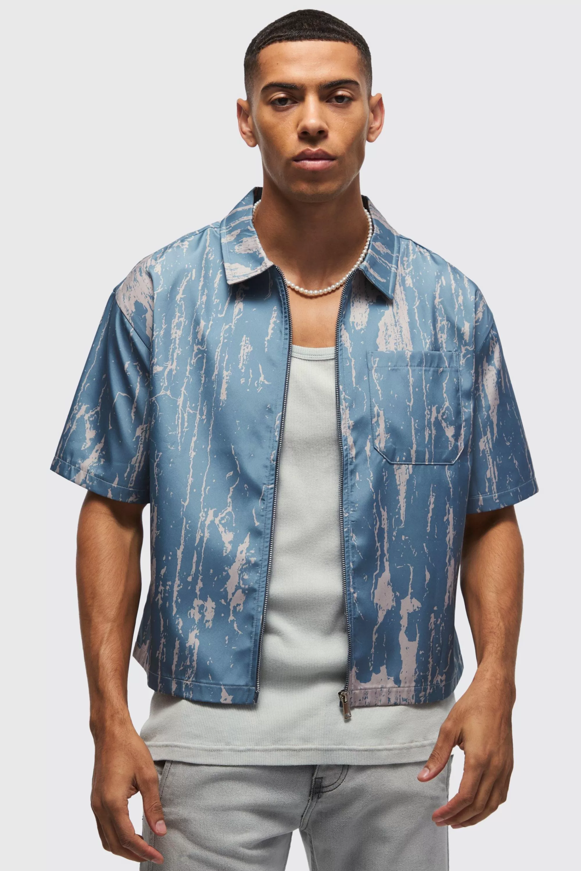 boohooMAN Oversized Abstract Boxy Shirt | UK
