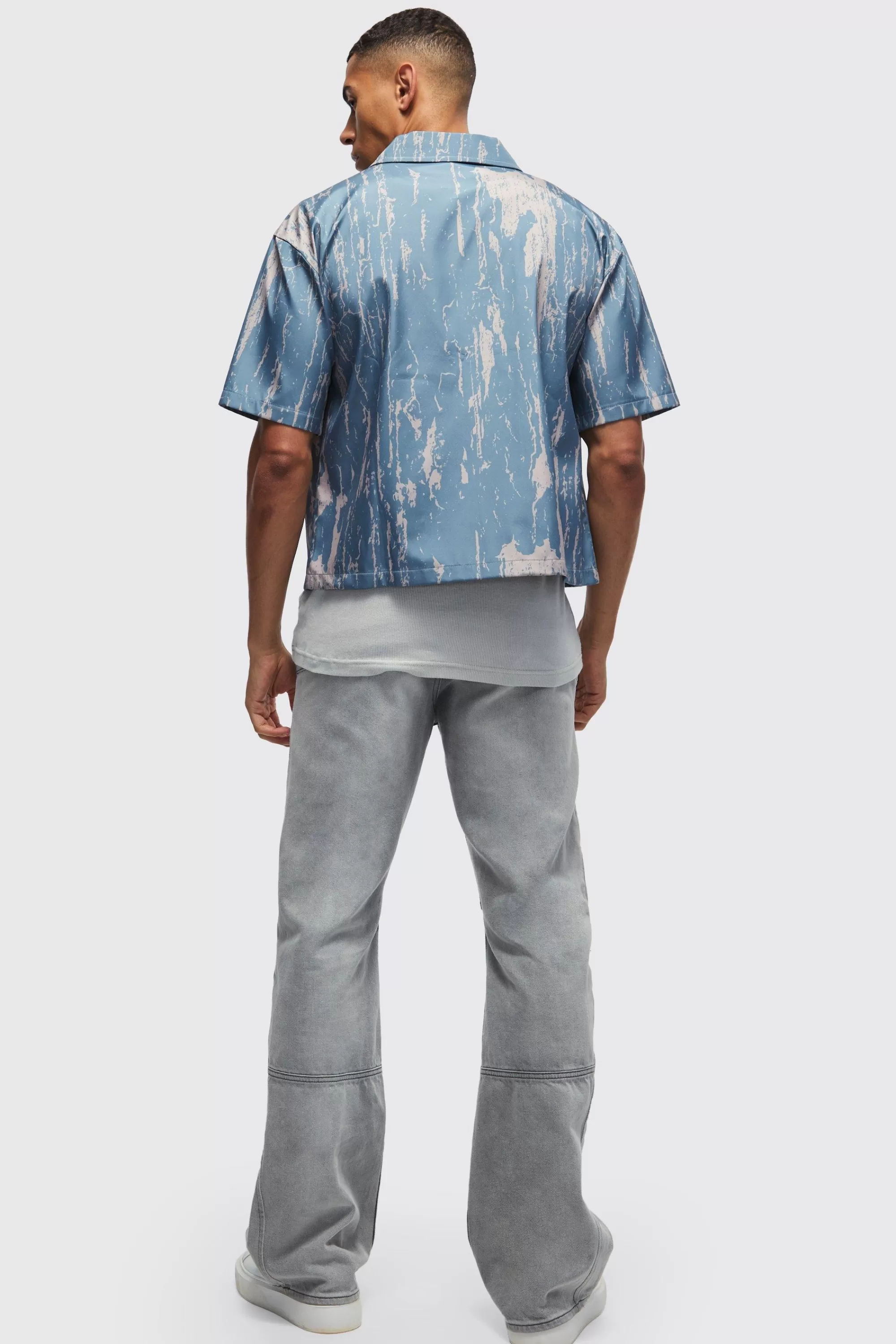 boohooMAN Oversized Abstract Boxy Shirt | UK