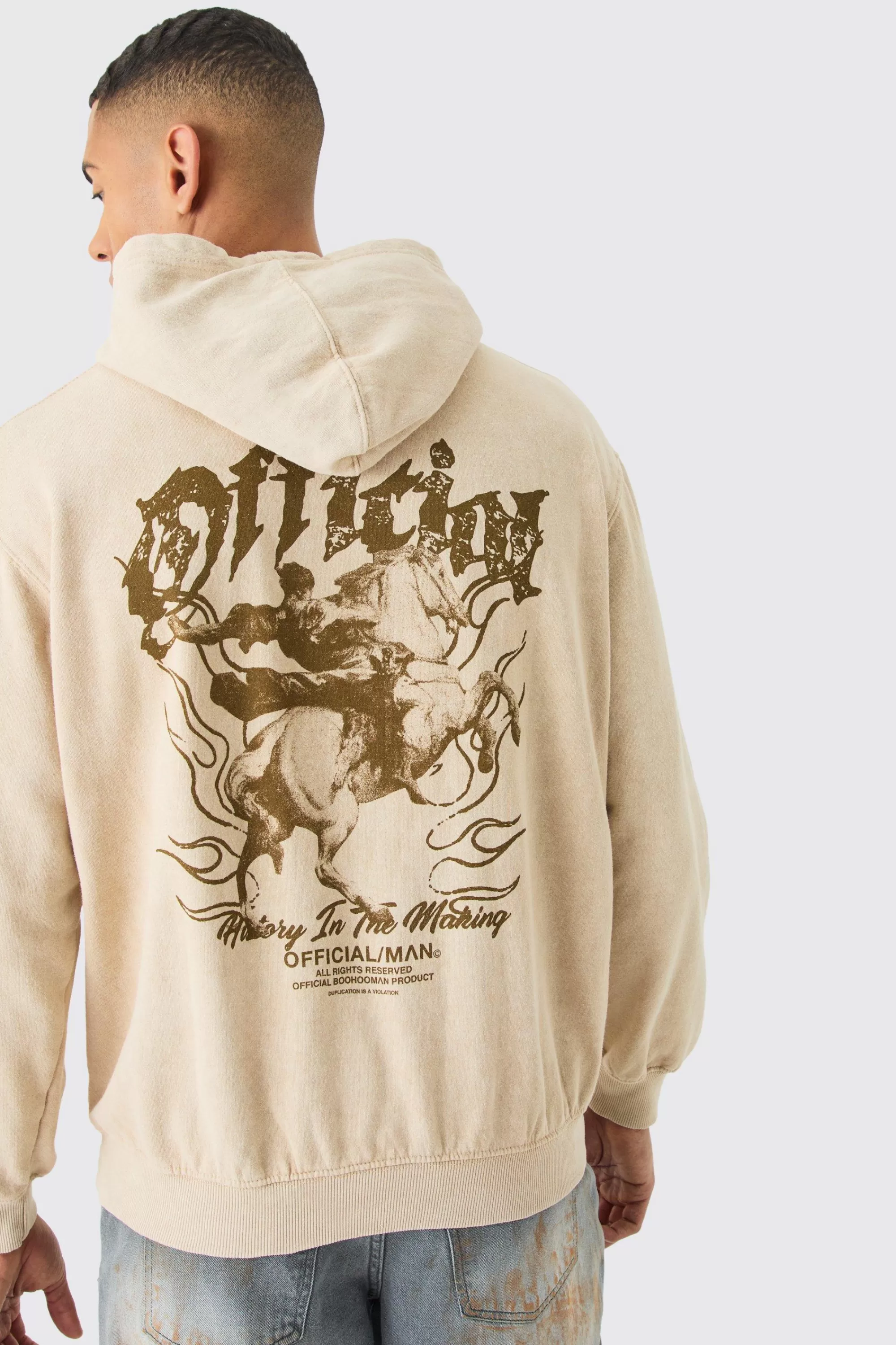 boohooMAN Oversized Acid Wash Official Graphic Hoodie | UK