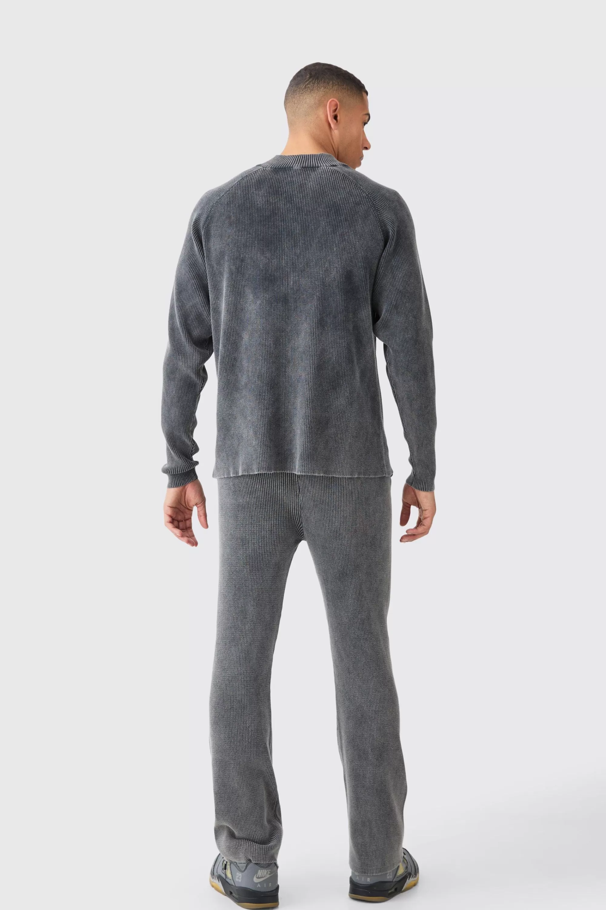 boohooMAN Oversized Acid Wash Ribbed Knitted Bomber | UK