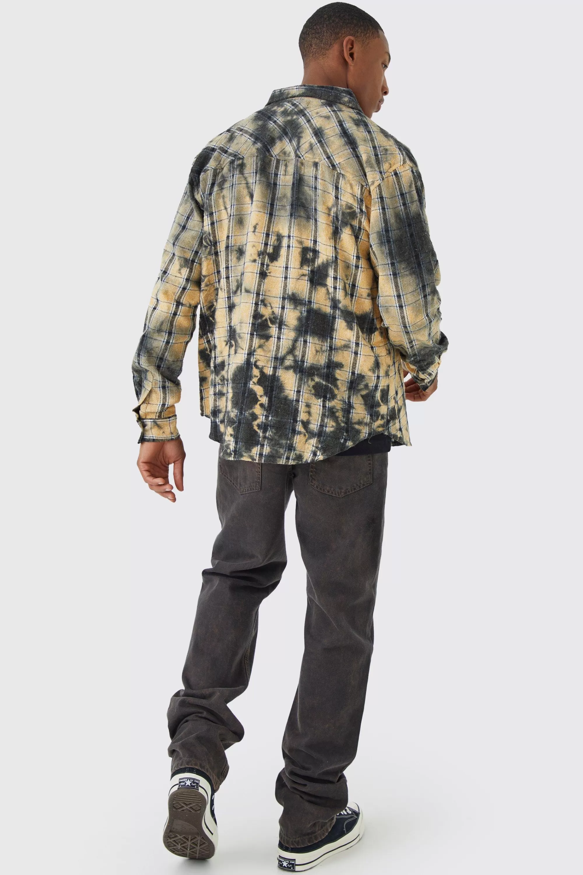 boohooMAN Oversized All Over Bleach Check Shirt | UK