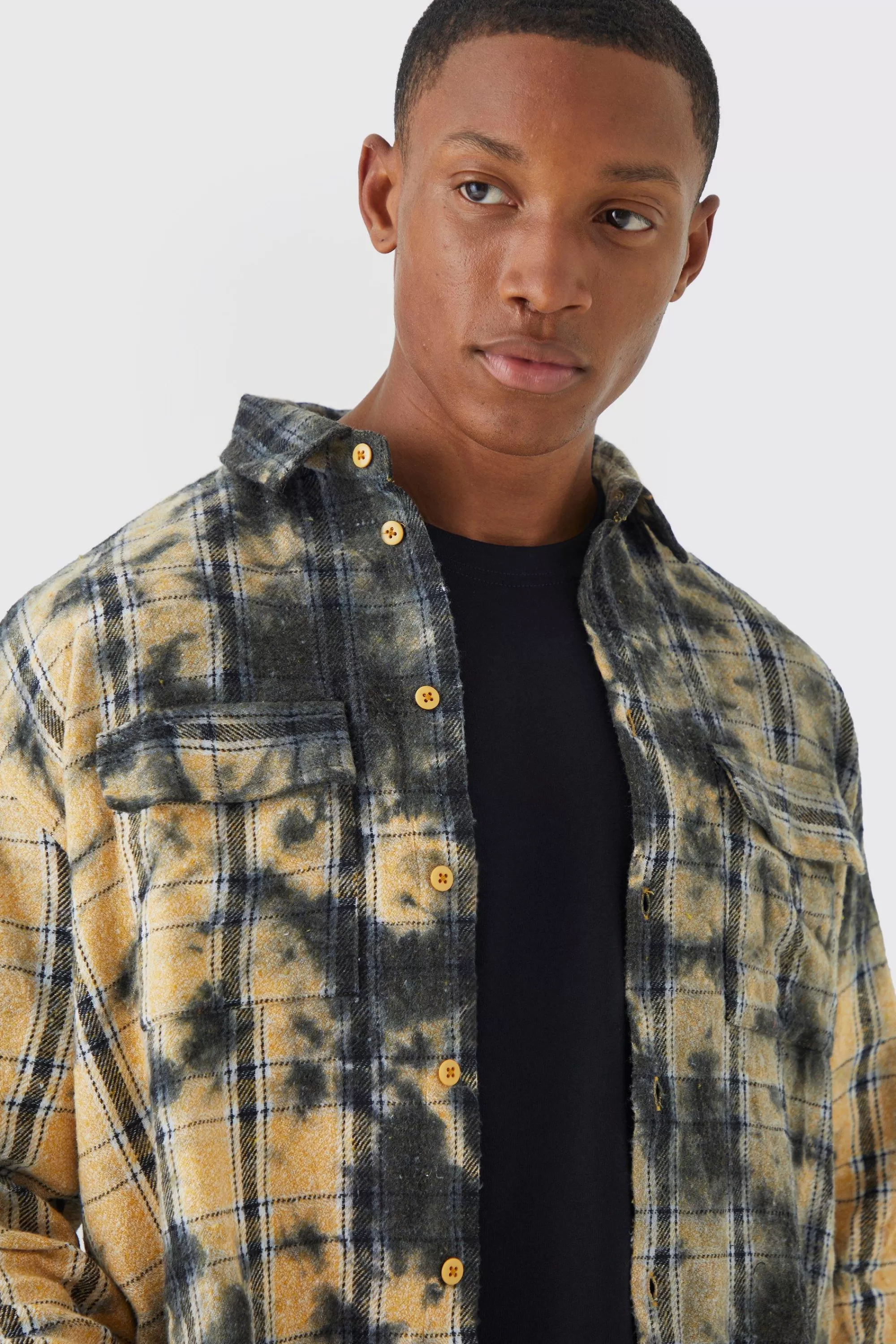 boohooMAN Oversized All Over Bleach Check Shirt | UK