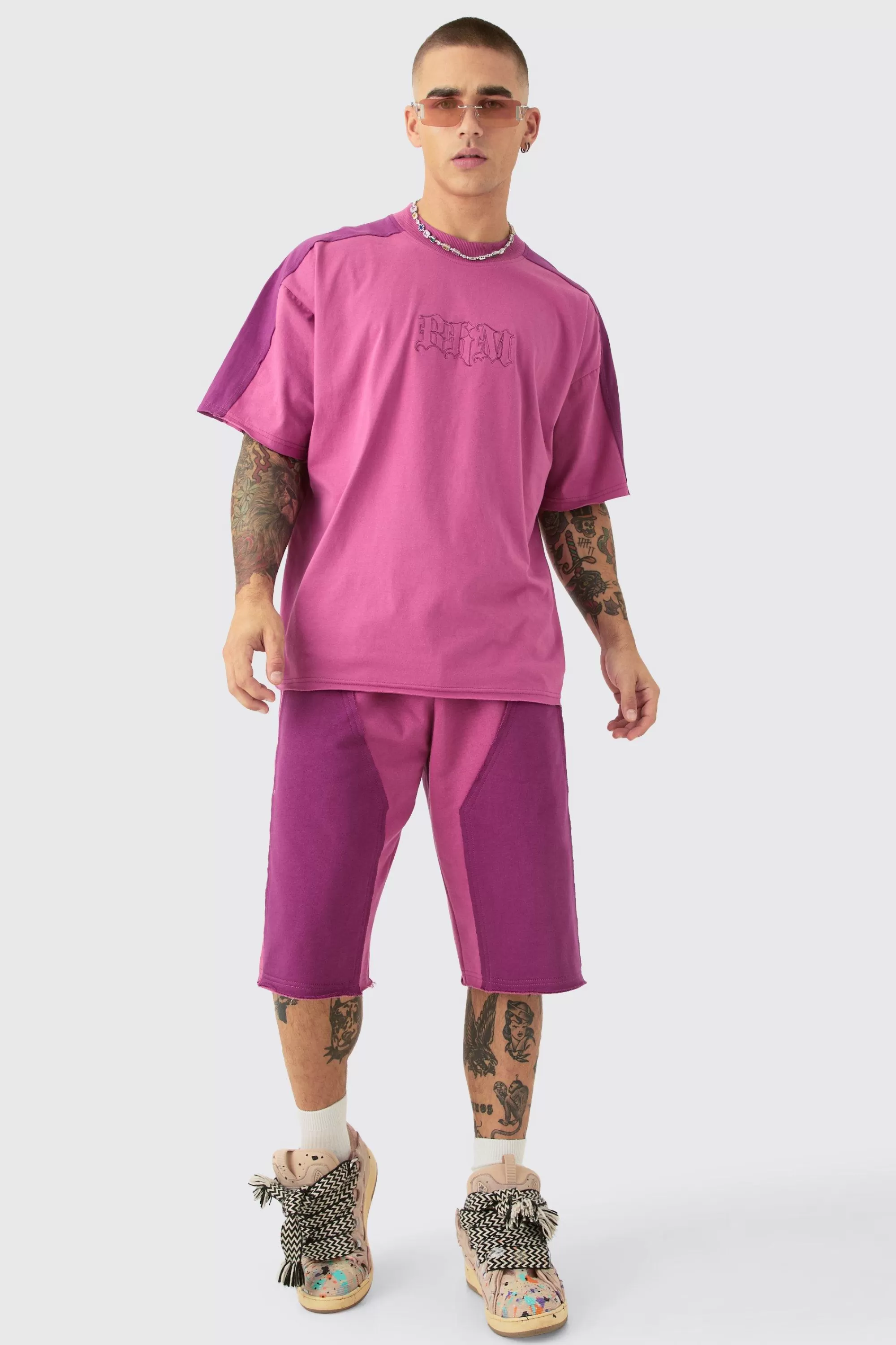 boohooMAN Oversized Applique T-Shirt And Jort Set | UK