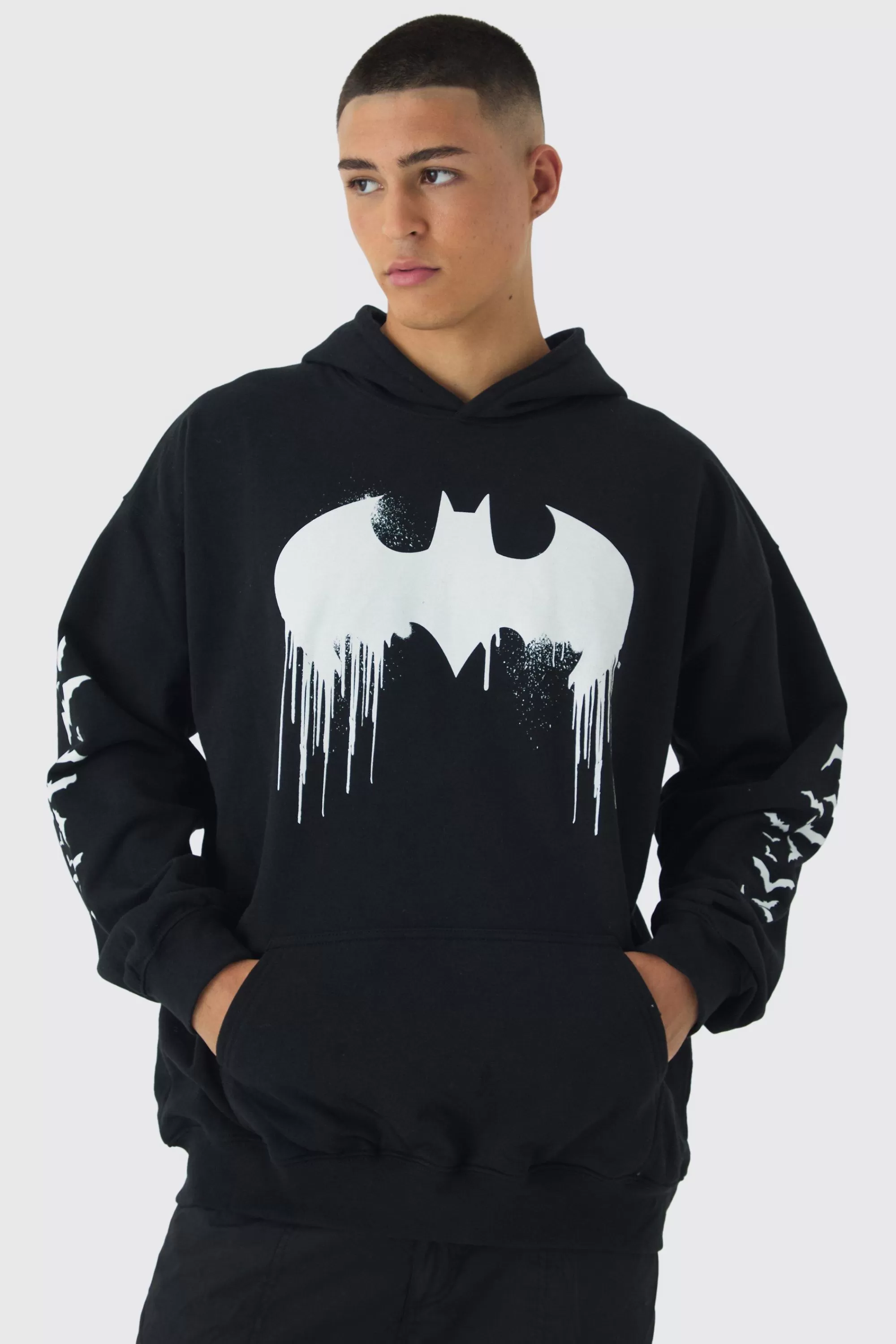 boohooMAN Oversized Batman License Multi Print Hoodie | UK