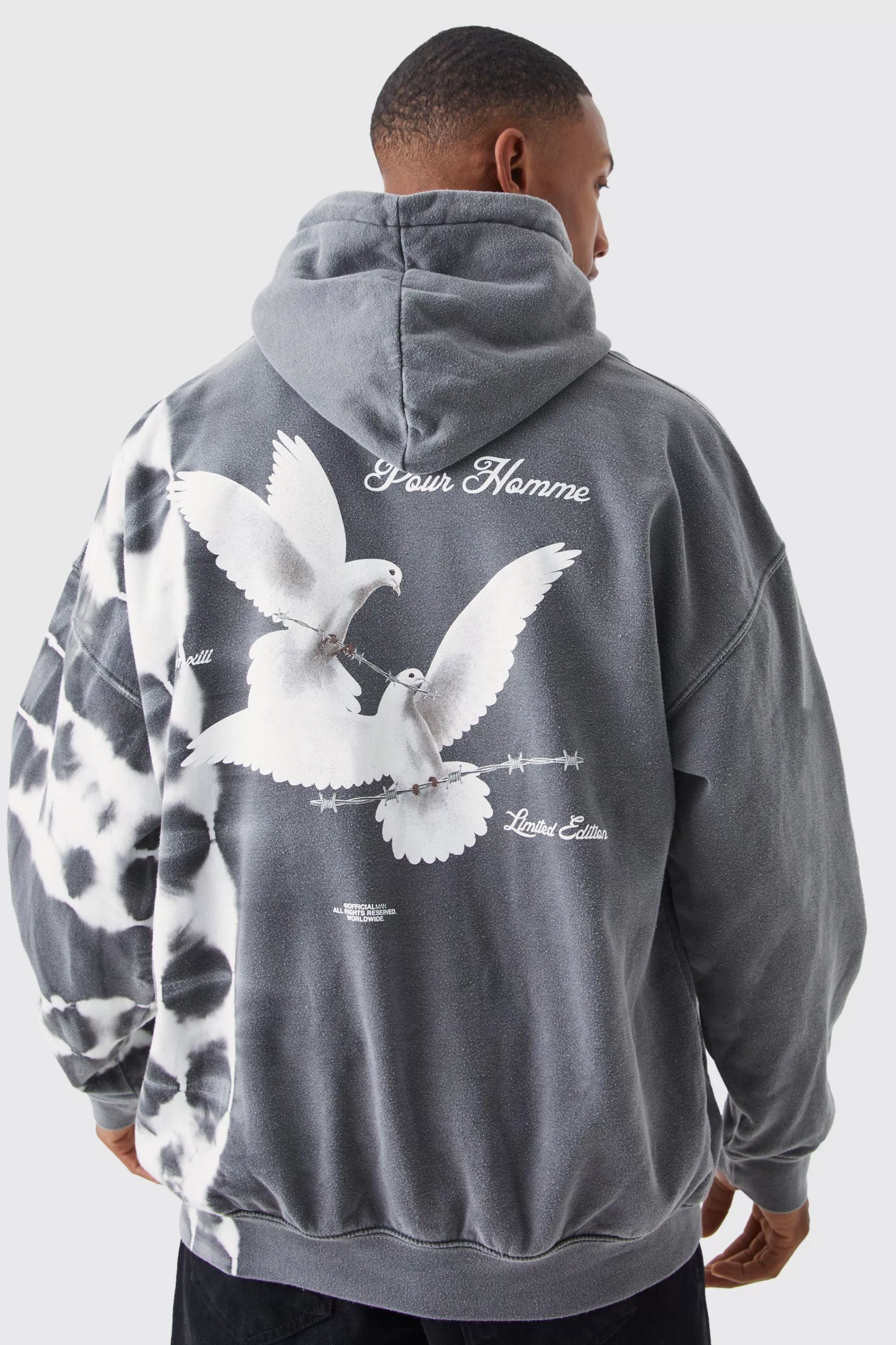 boohooMAN Oversized Bleach Tie Dye Graphic Hoodie | UK
