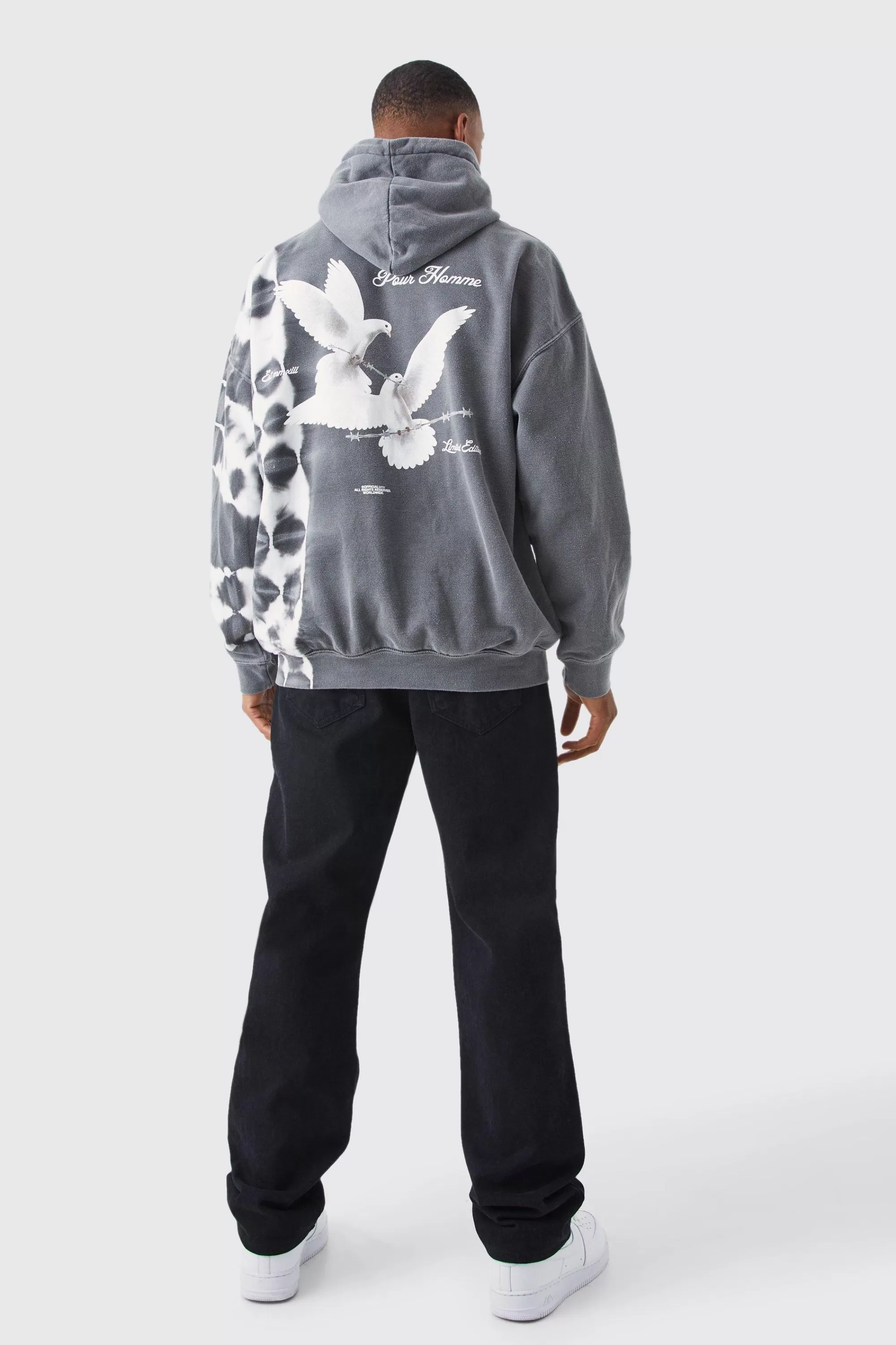 boohooMAN Oversized Bleach Tie Dye Graphic Hoodie | UK