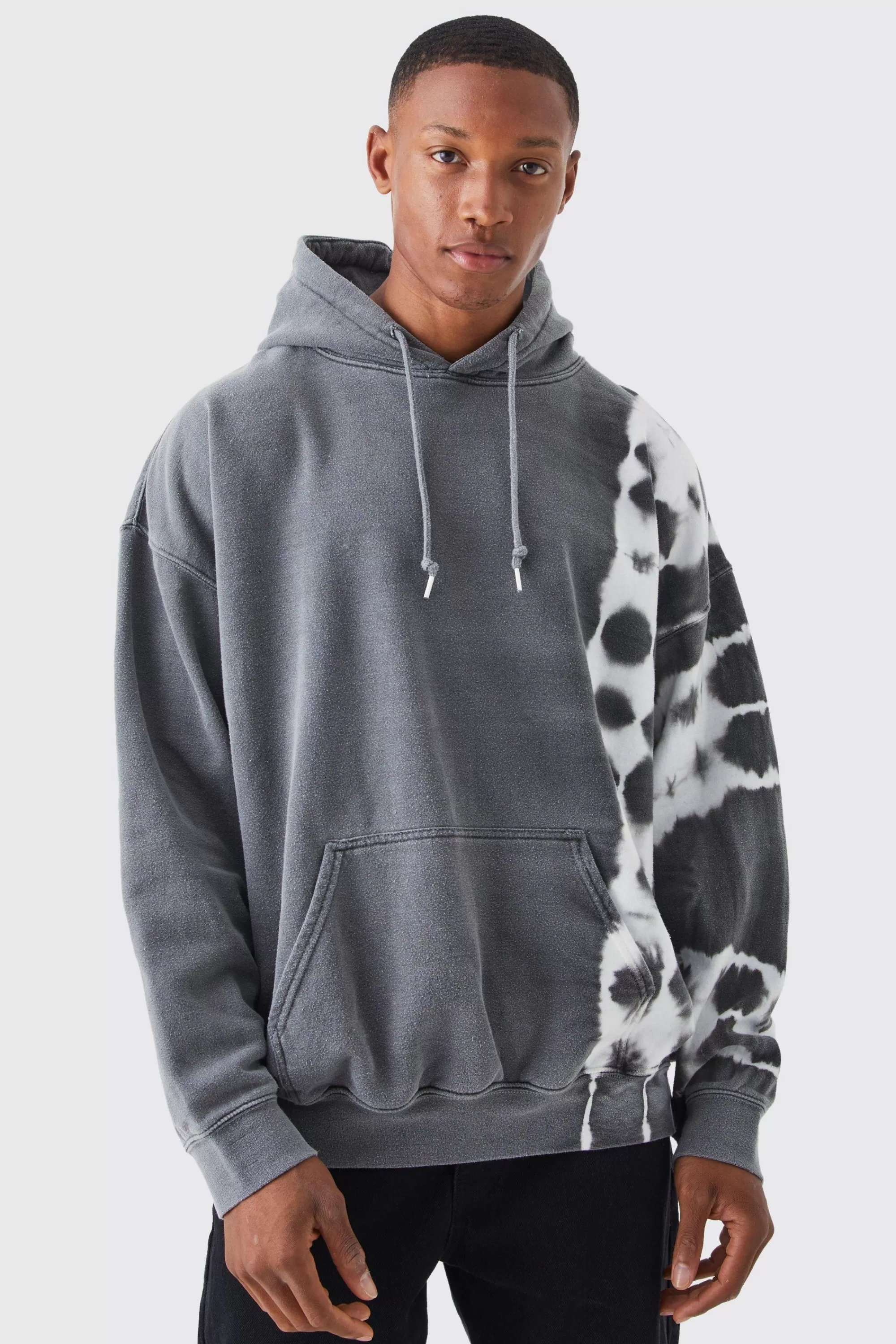 boohooMAN Oversized Bleach Tie Dye Graphic Hoodie | UK