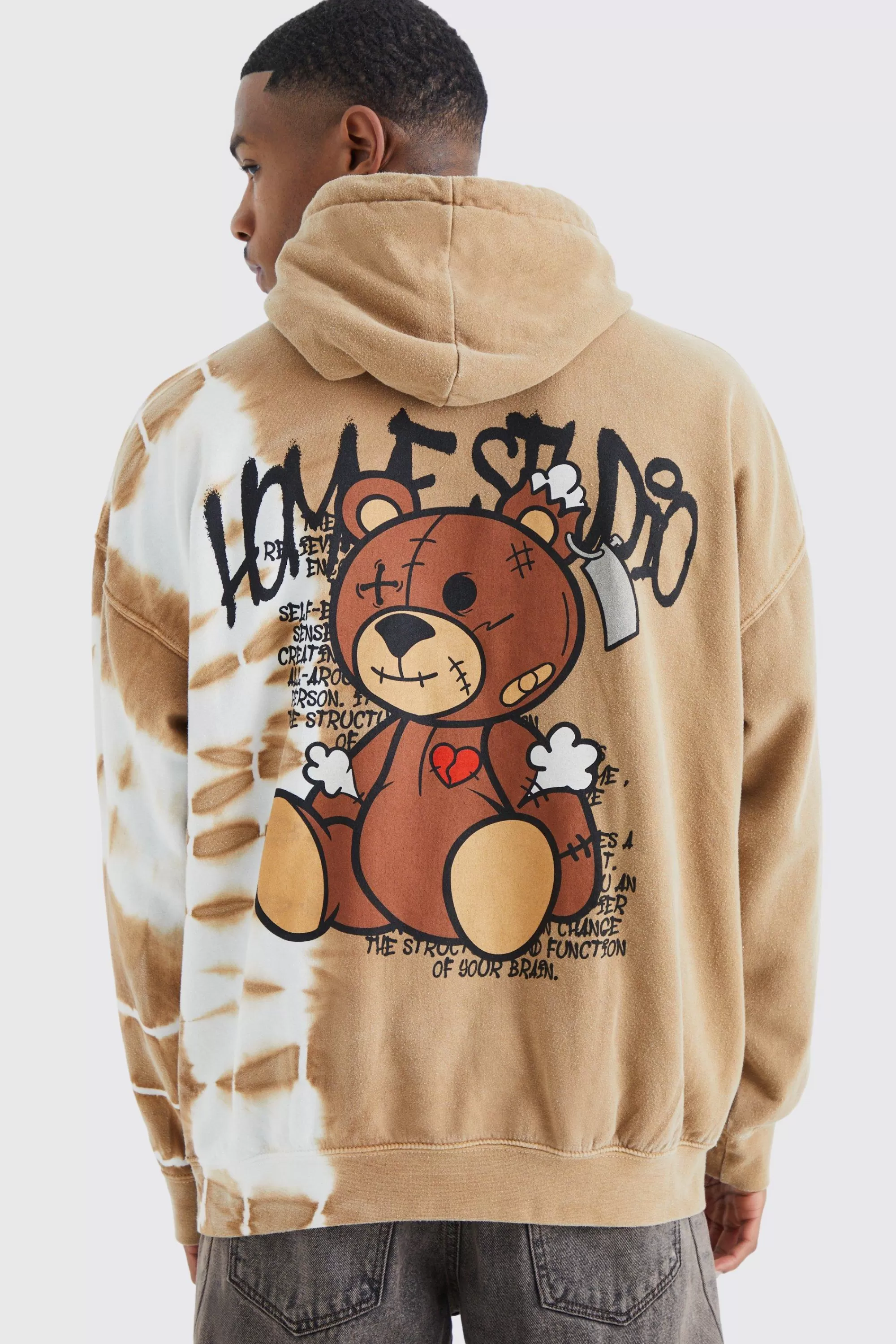 boohooMAN Oversized Bleached Teddy Graphic Hoodie | UK