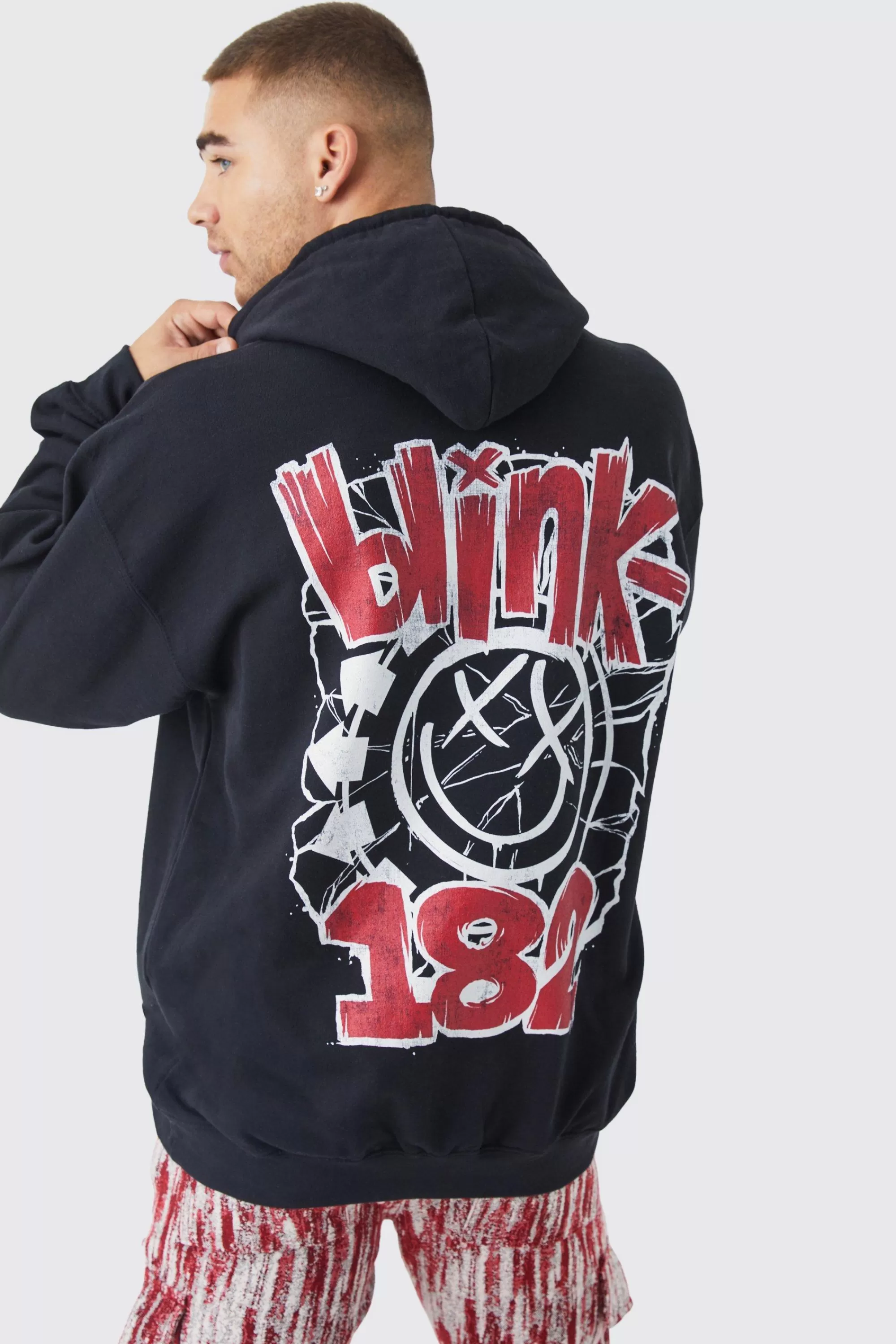 boohooMAN Oversized Blink 182 License Hoodie | UK