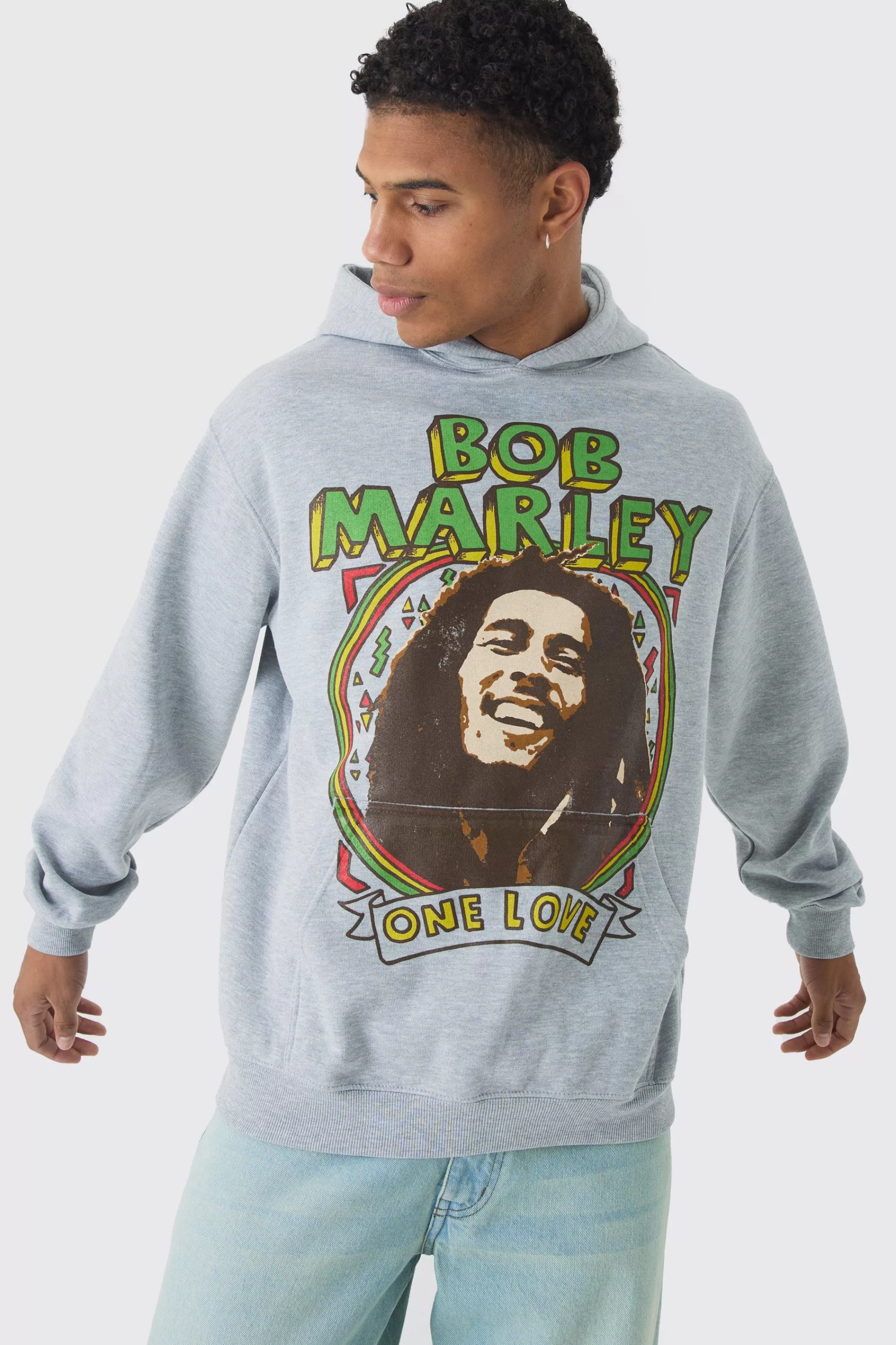boohooMAN Oversized Bob Marley License Wash Print Hoodie | UK