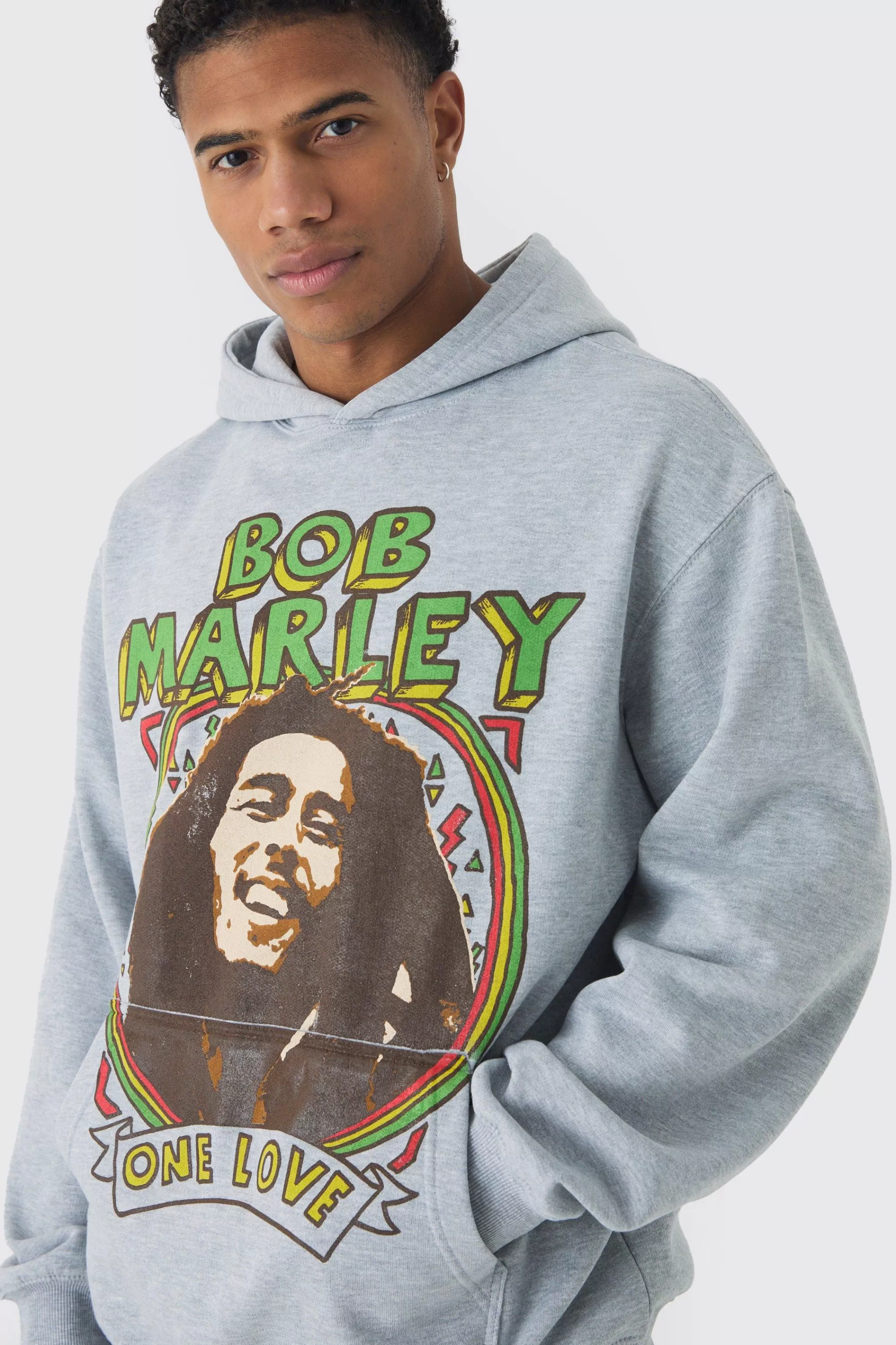 boohooMAN Oversized Bob Marley License Wash Print Hoodie | UK