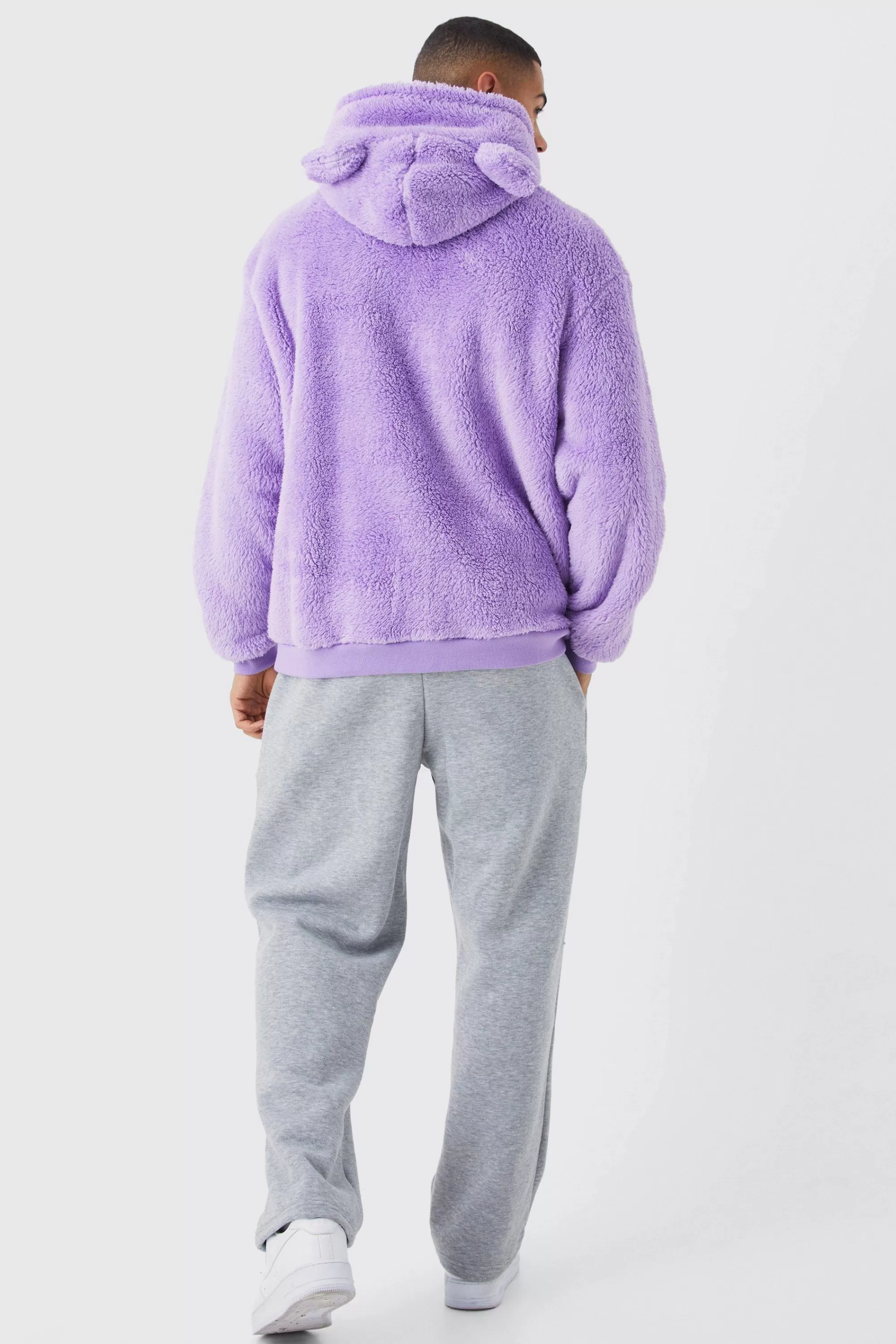 boohooMAN Oversized Borg Novelty Hoodie | UK