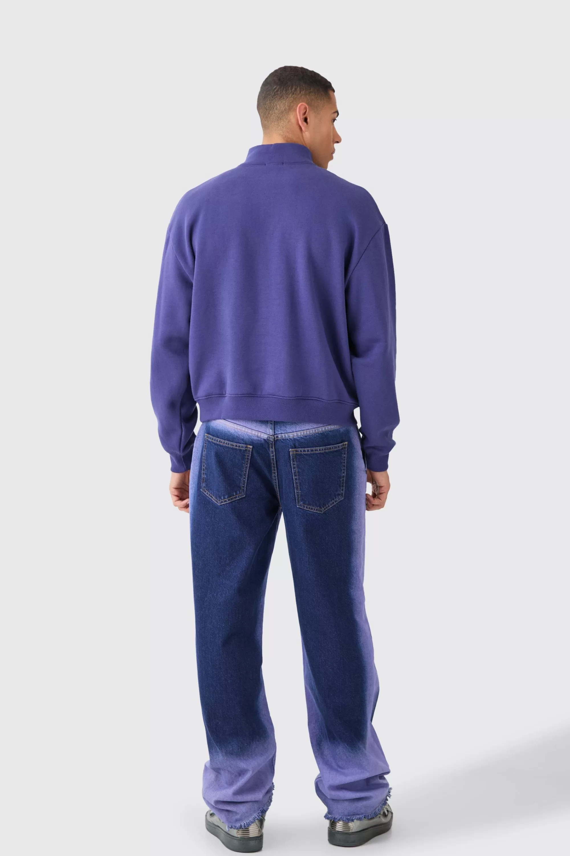 boohooMAN Oversized Boxy 1/4 Zip Chain Stitch Offcl Embroidered Hoodie | UK