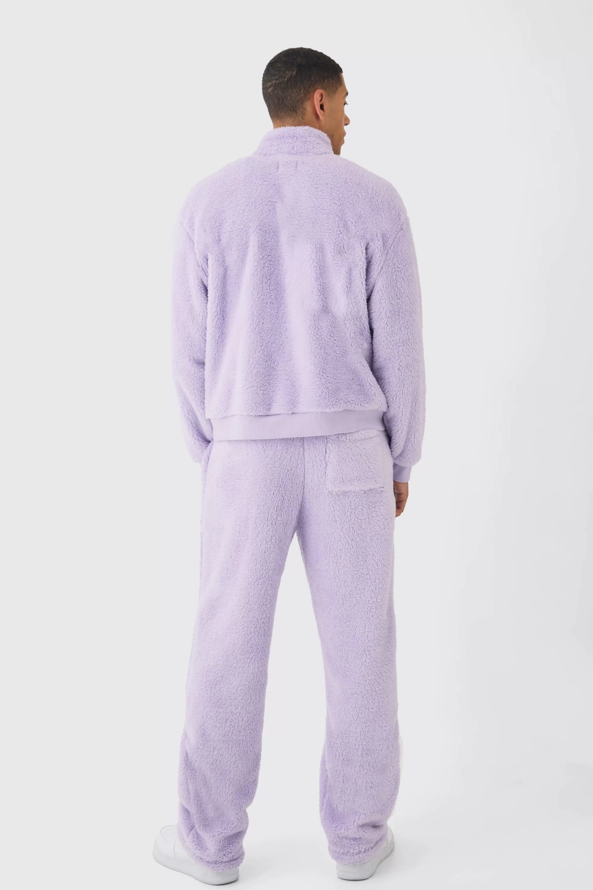 boohooMAN Oversized Boxy 1/4 Zip Limited Edition Teddy Borg Sweat Tracksuit | UK