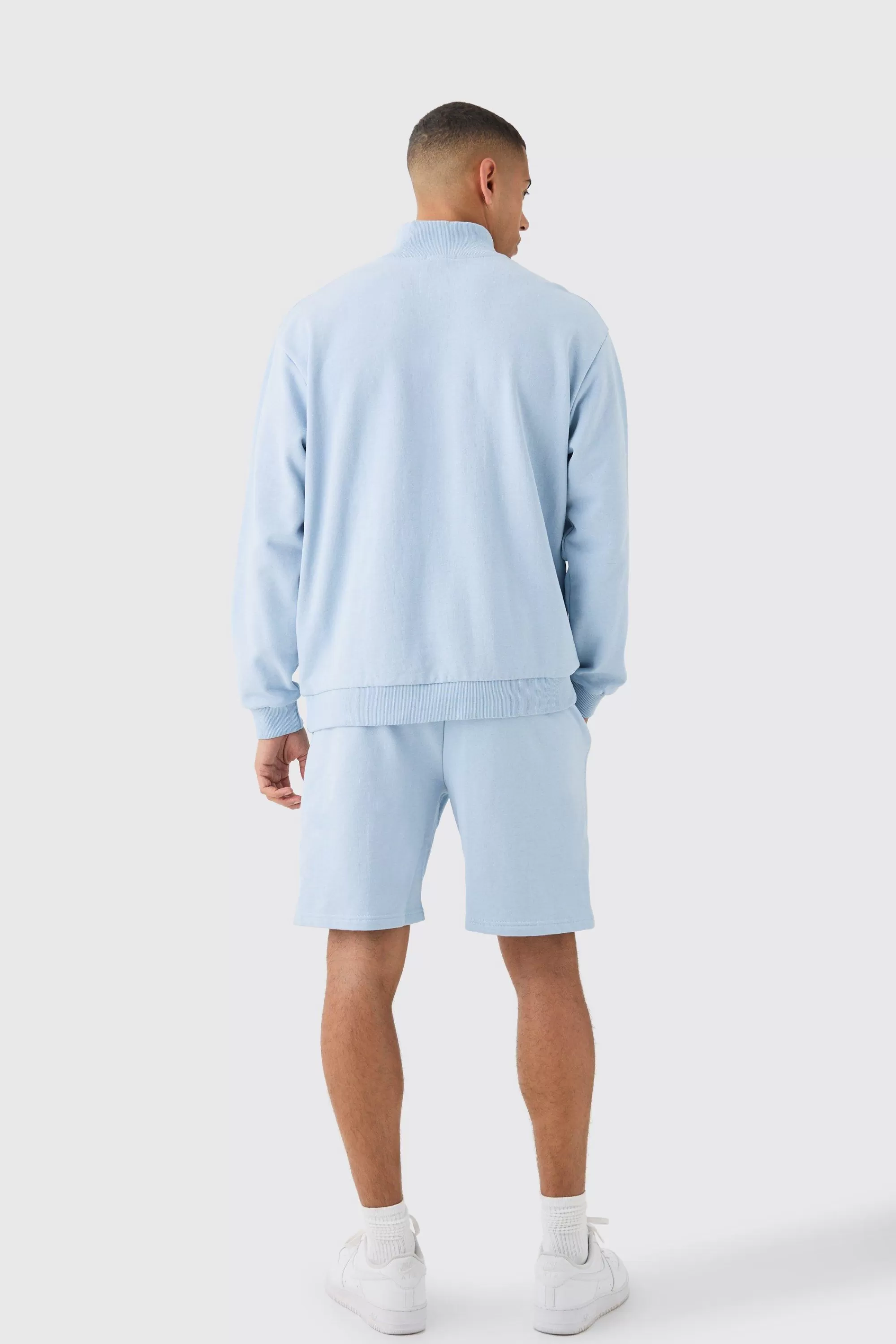 boohooMAN Oversized Boxy 1/4 Zip Sweatshirt Loopback Short Tracksuit | UK