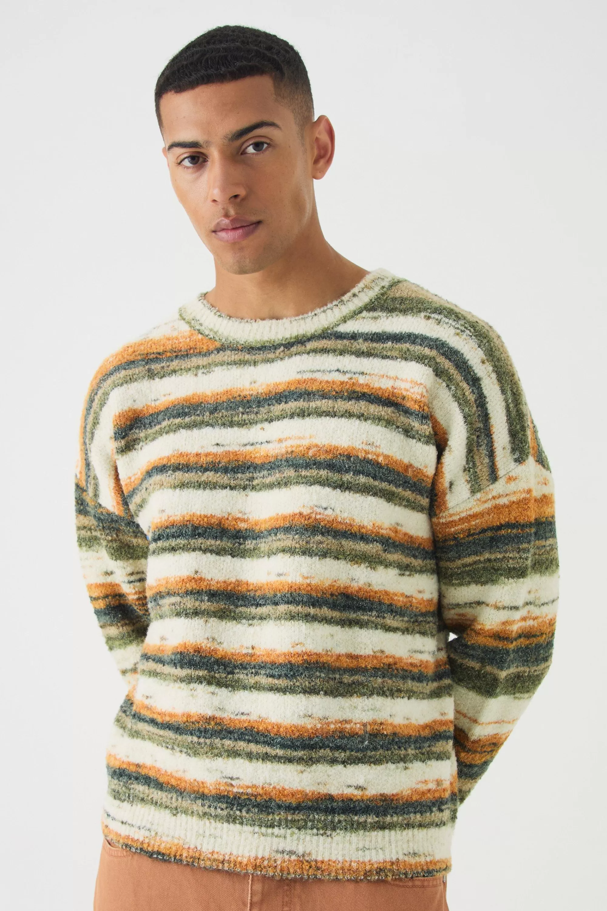 boohooMAN Oversized Boxy Abstract Stripe Knitted Jumper | UK
