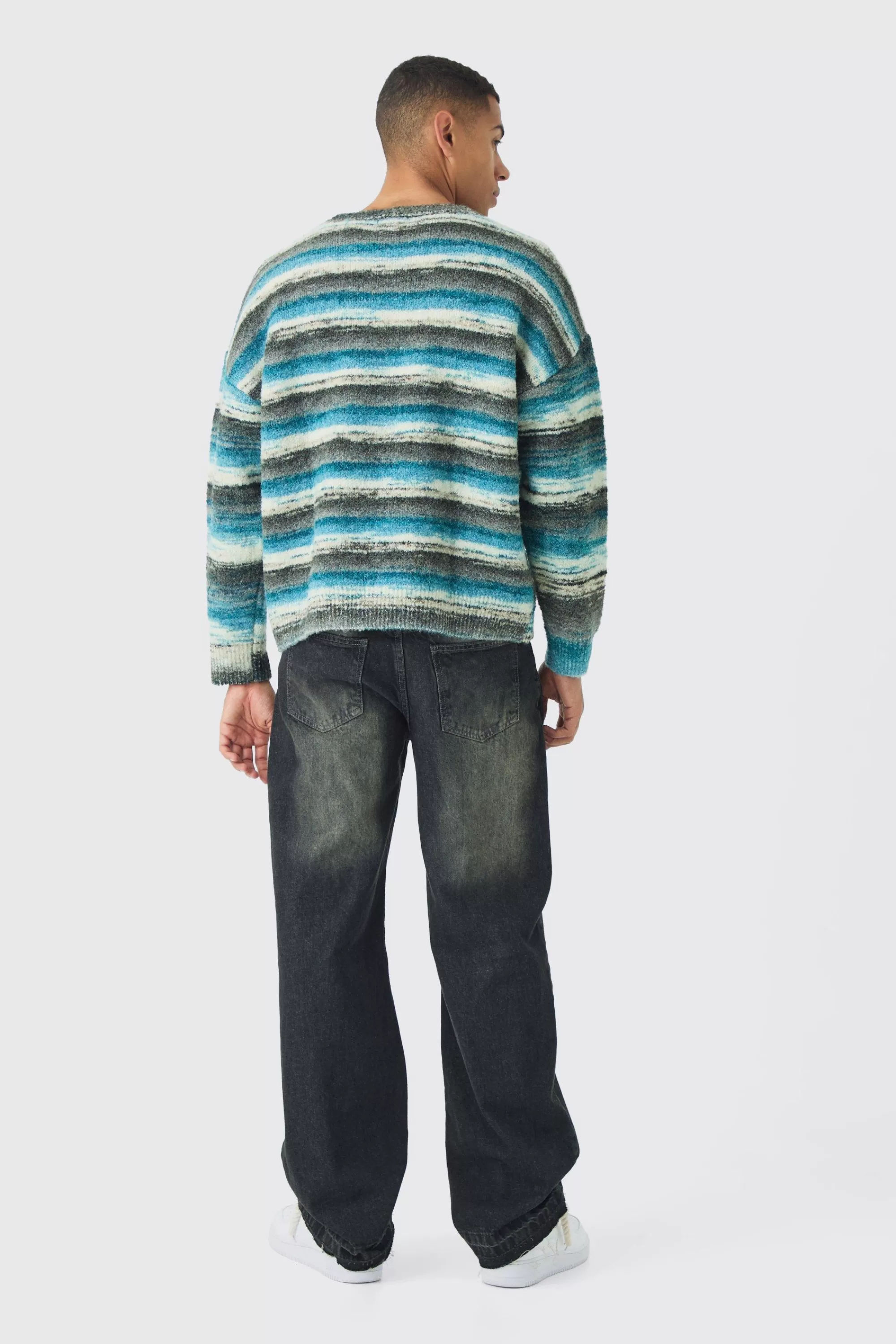 boohooMAN Oversized Boxy Abstract Stripe Knitted Jumper | UK