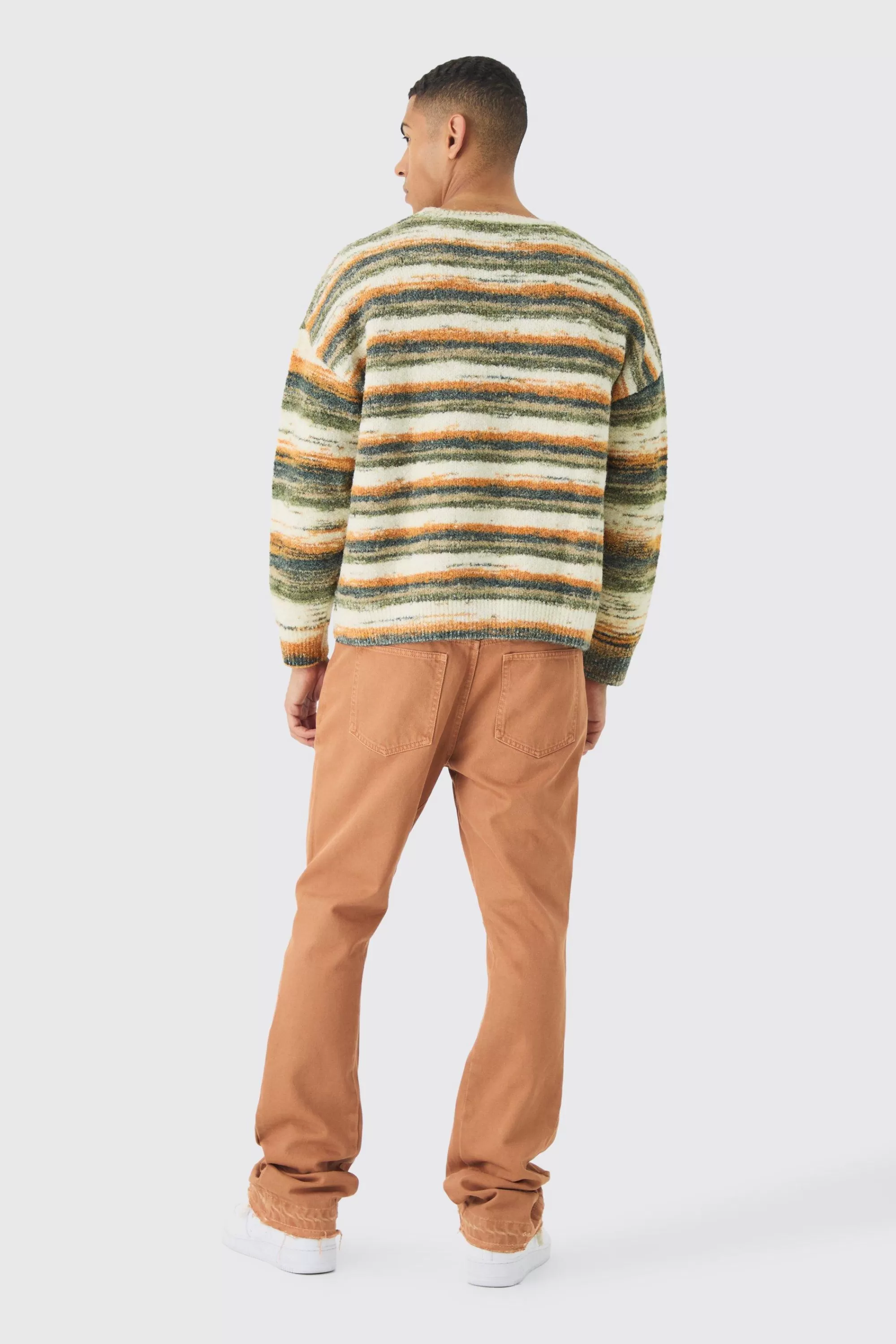 boohooMAN Oversized Boxy Abstract Stripe Knitted Jumper | UK