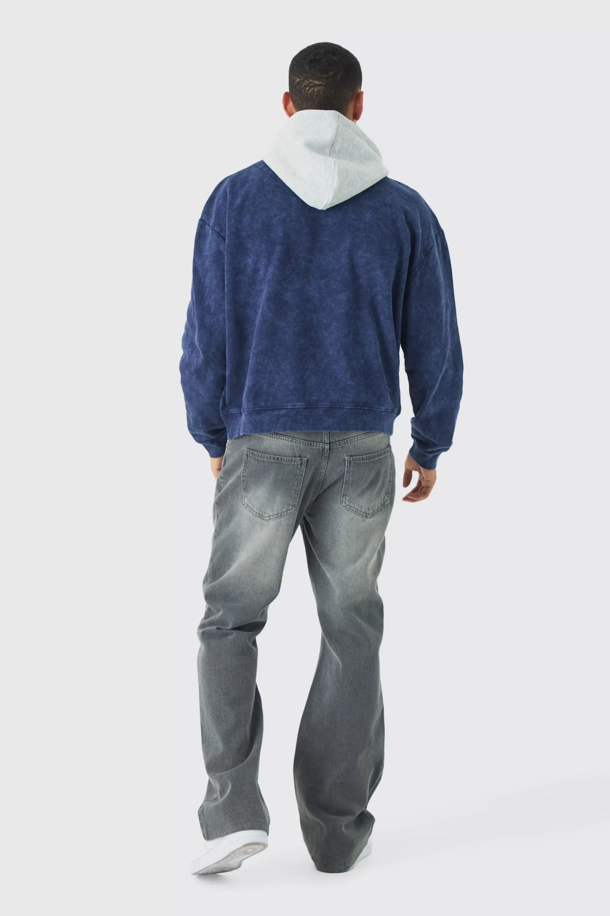 boohooMAN Oversized Boxy Acid Wash Hoodie With Contrast Hood | UK