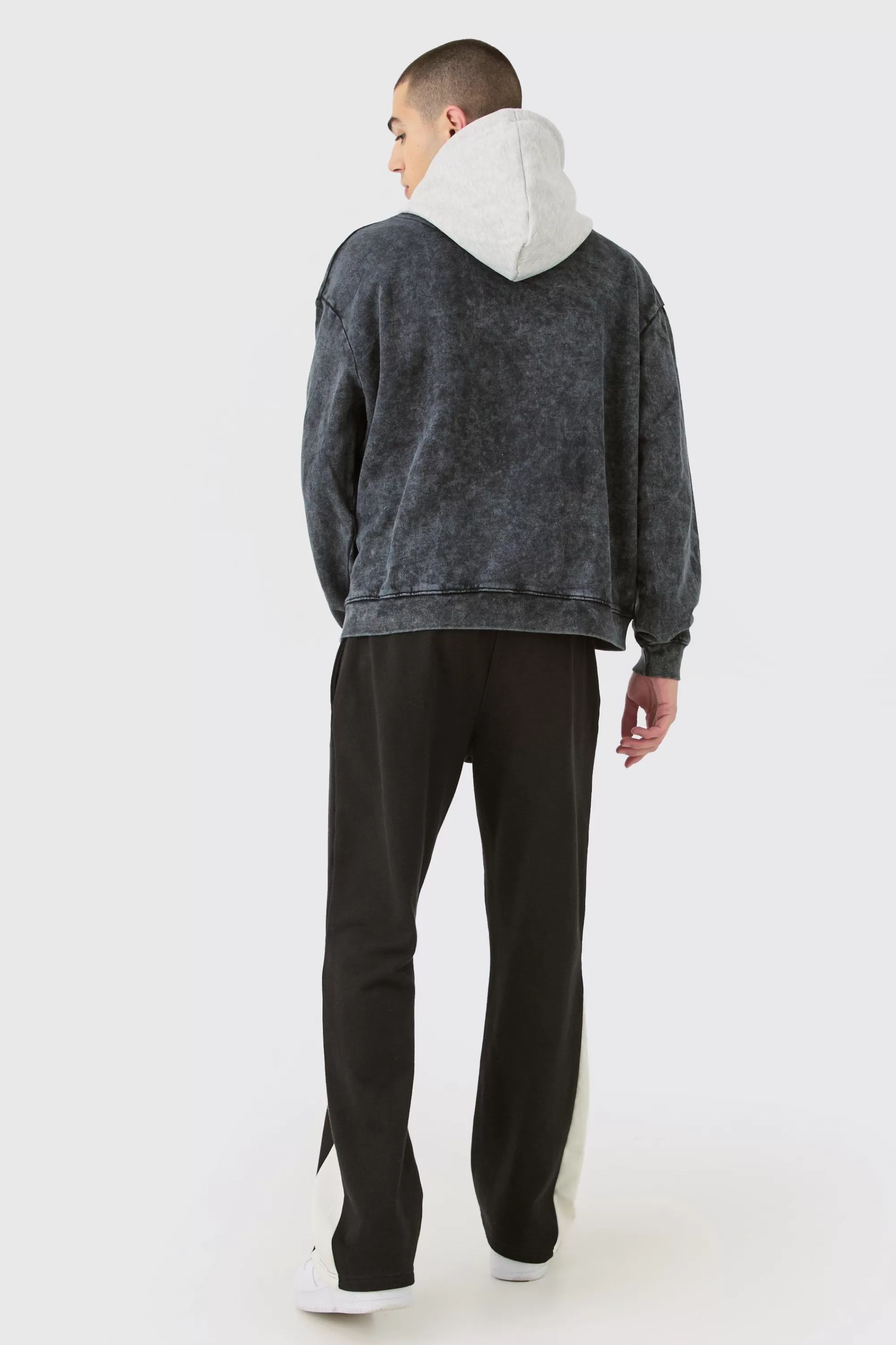 boohooMAN Oversized Boxy Acid Wash Hoodie With Contrast Hood | UK