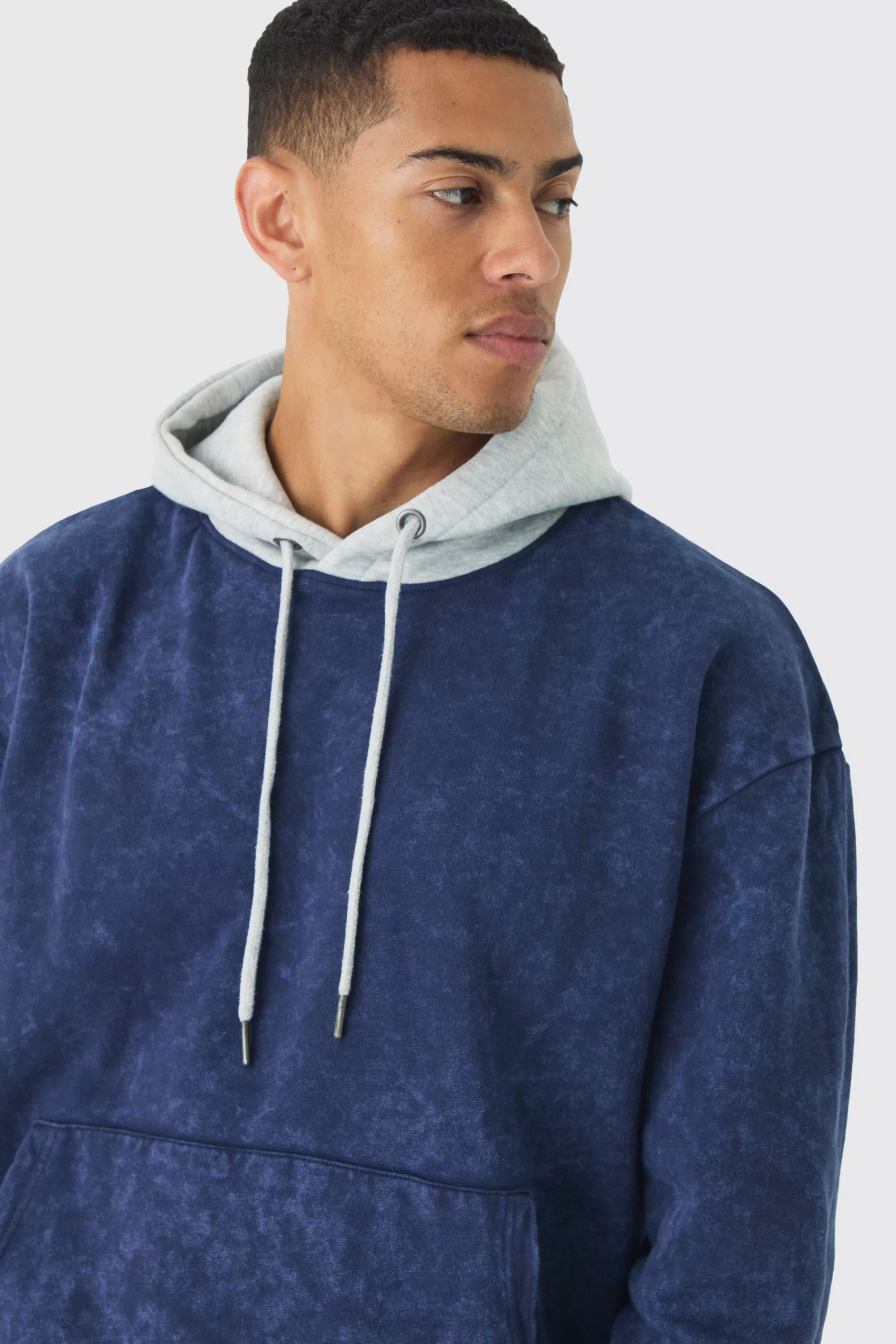 boohooMAN Oversized Boxy Acid Wash Hoodie With Contrast Hood | UK