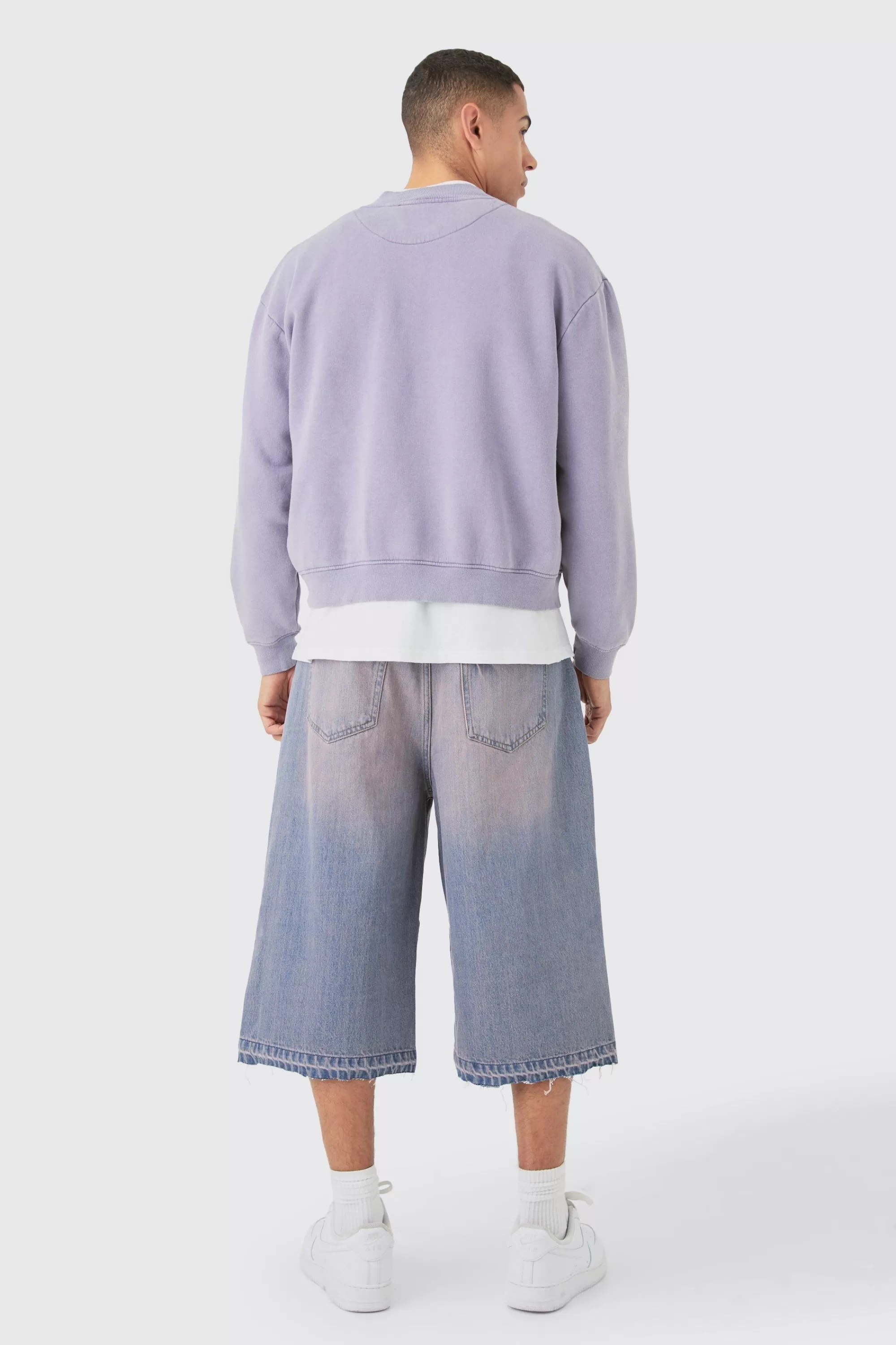 boohooMAN Oversized Boxy Acid Wash Jersey Bomber Jacket | UK