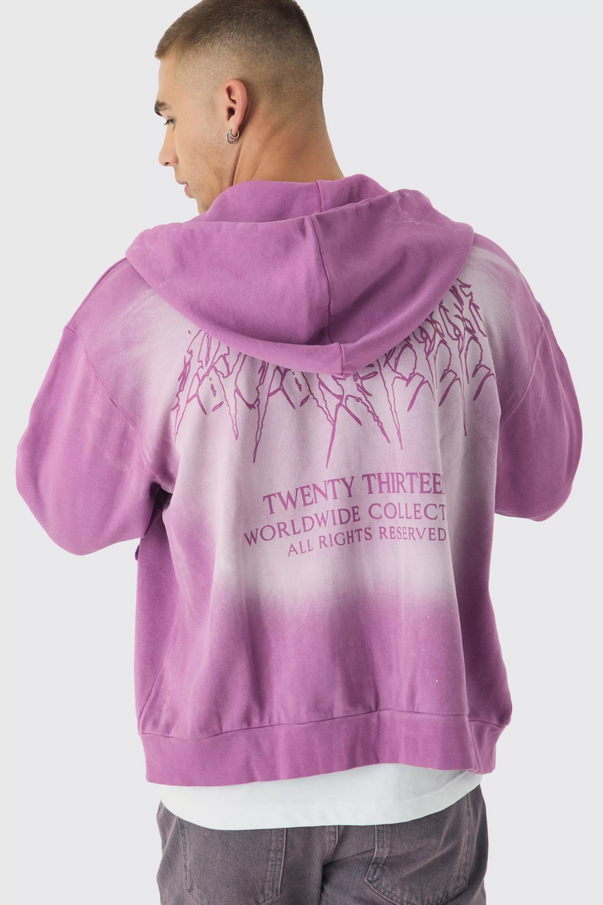 boohooMAN Oversized Boxy Acid Wash Studded Applique Hoodie | UK