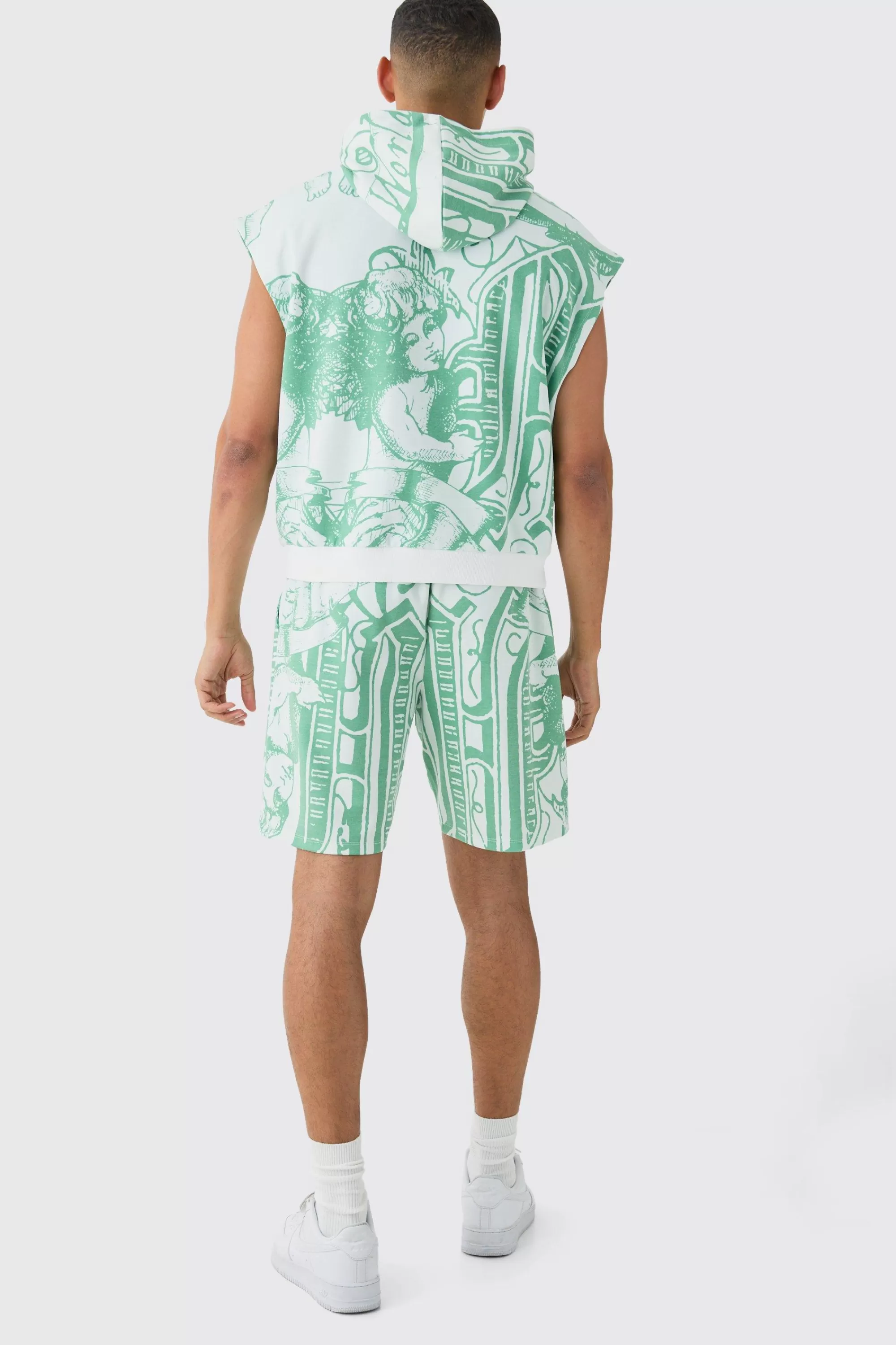 boohooMAN Oversized Boxy All Over Printed Interlock Hoodie | UK