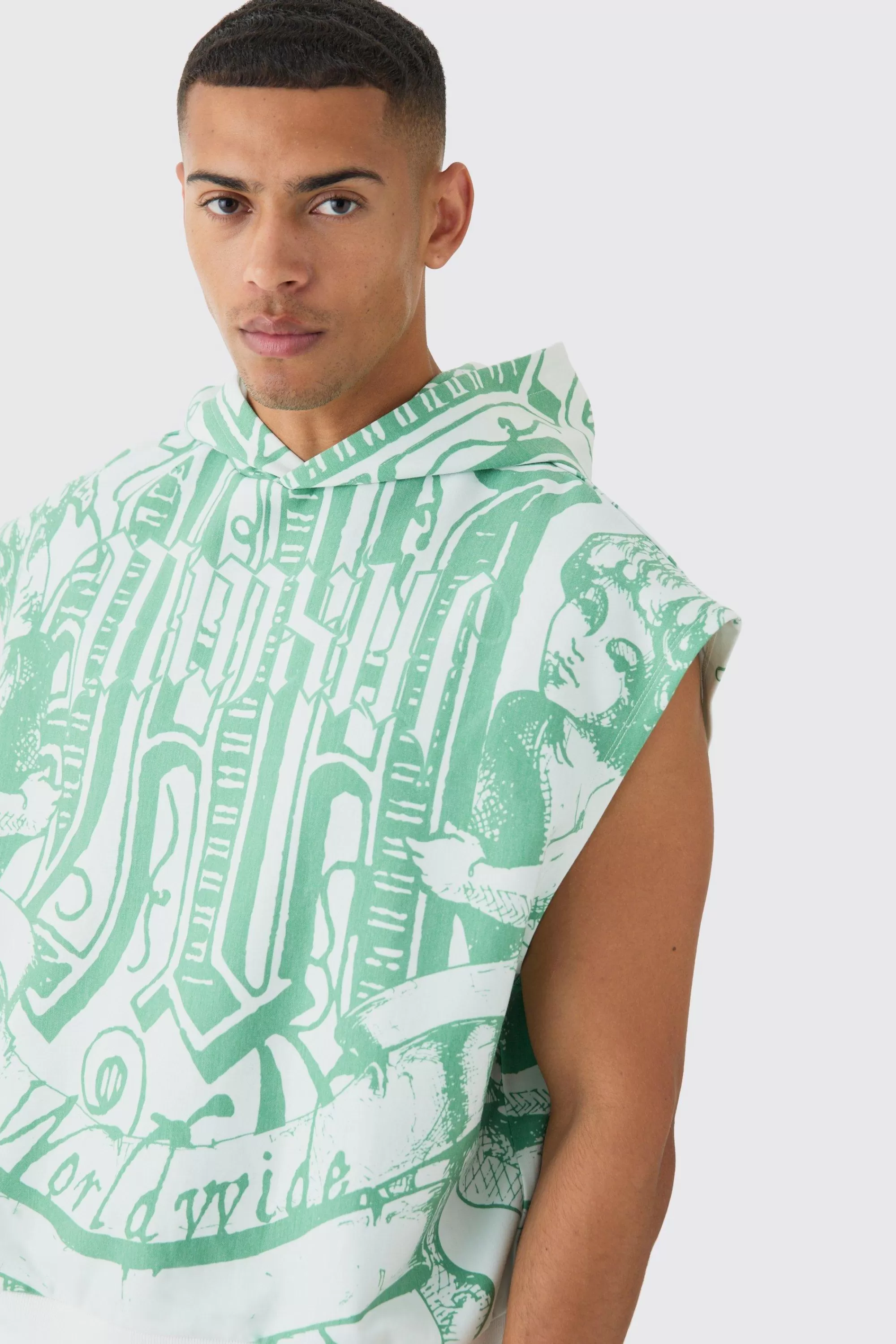 boohooMAN Oversized Boxy All Over Printed Interlock Hoodie | UK