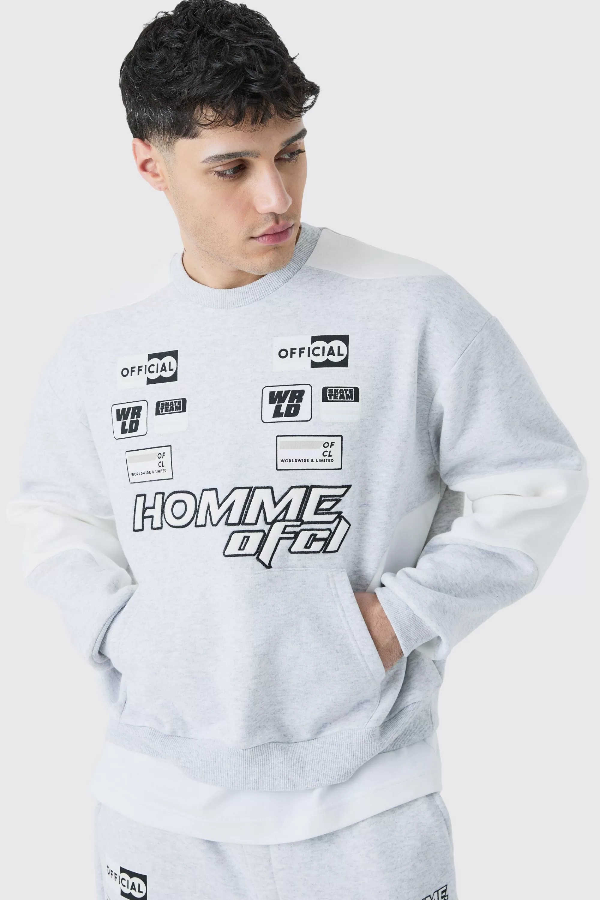 boohooMAN Oversized Boxy Applique Moto Sweatshirt | UK