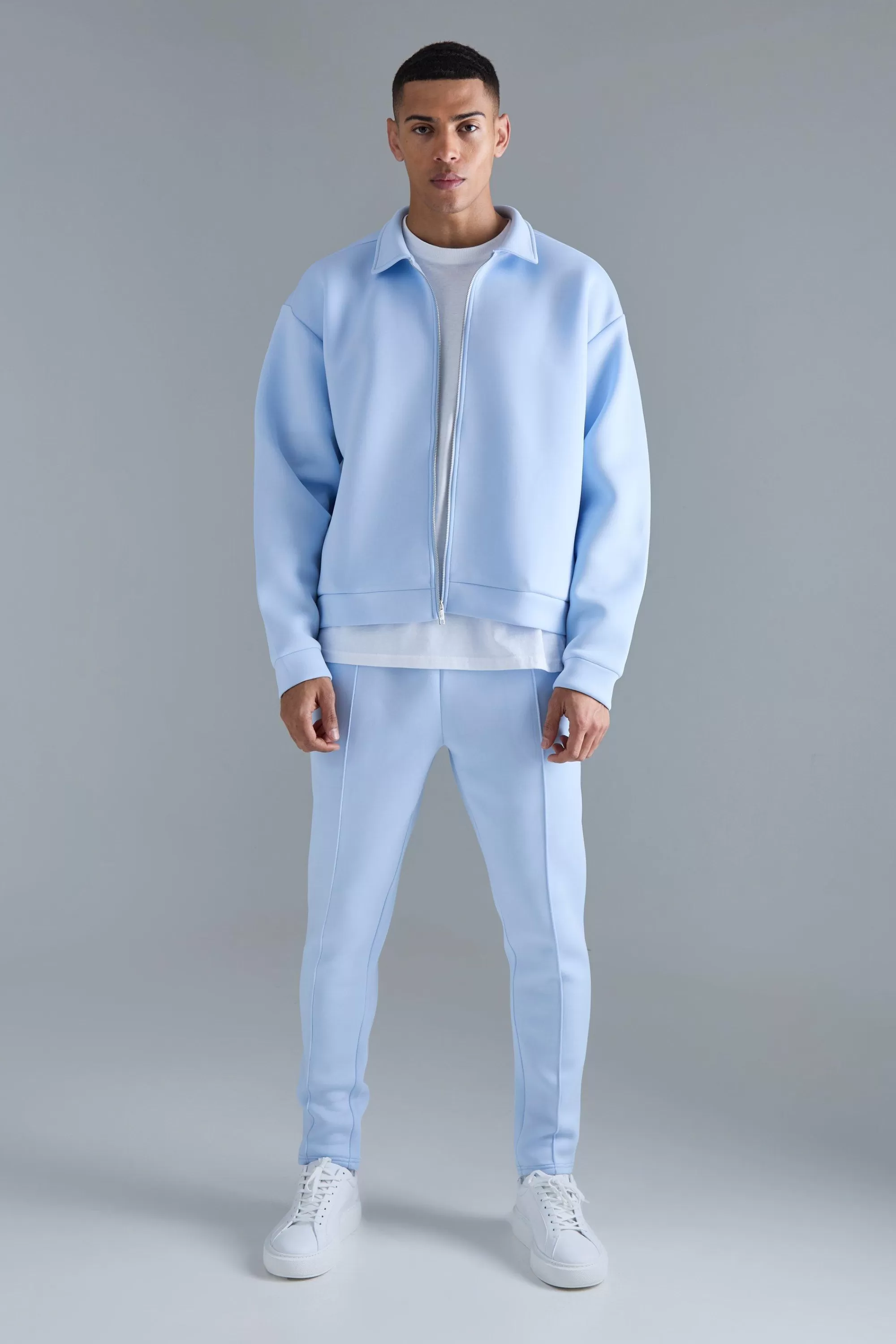 boohooMAN Oversized Boxy Bonded Scuba Bomber Set | UK