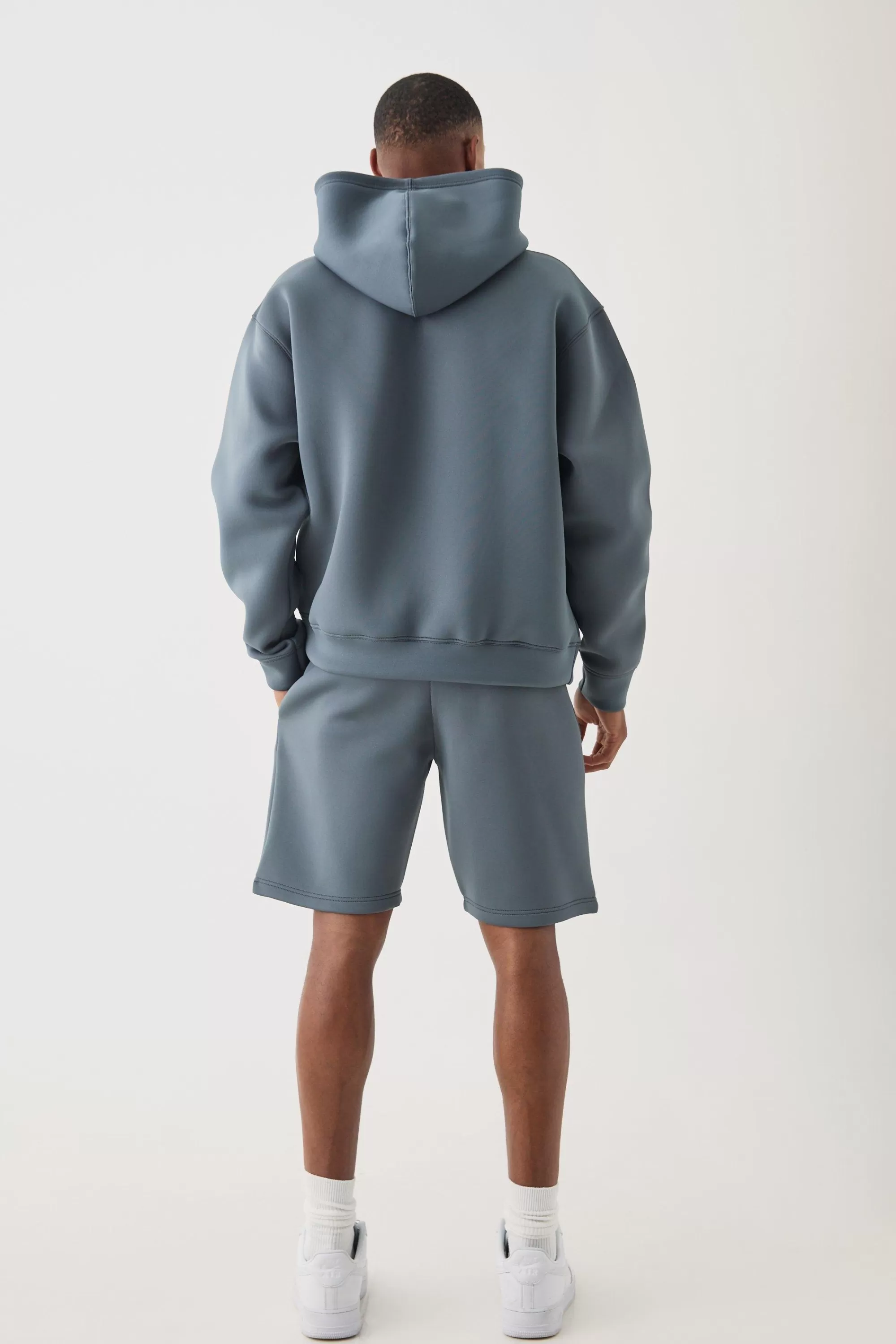 boohooMAN Oversized Boxy Bonded Scuba Hooded Short Tracksuit | UK