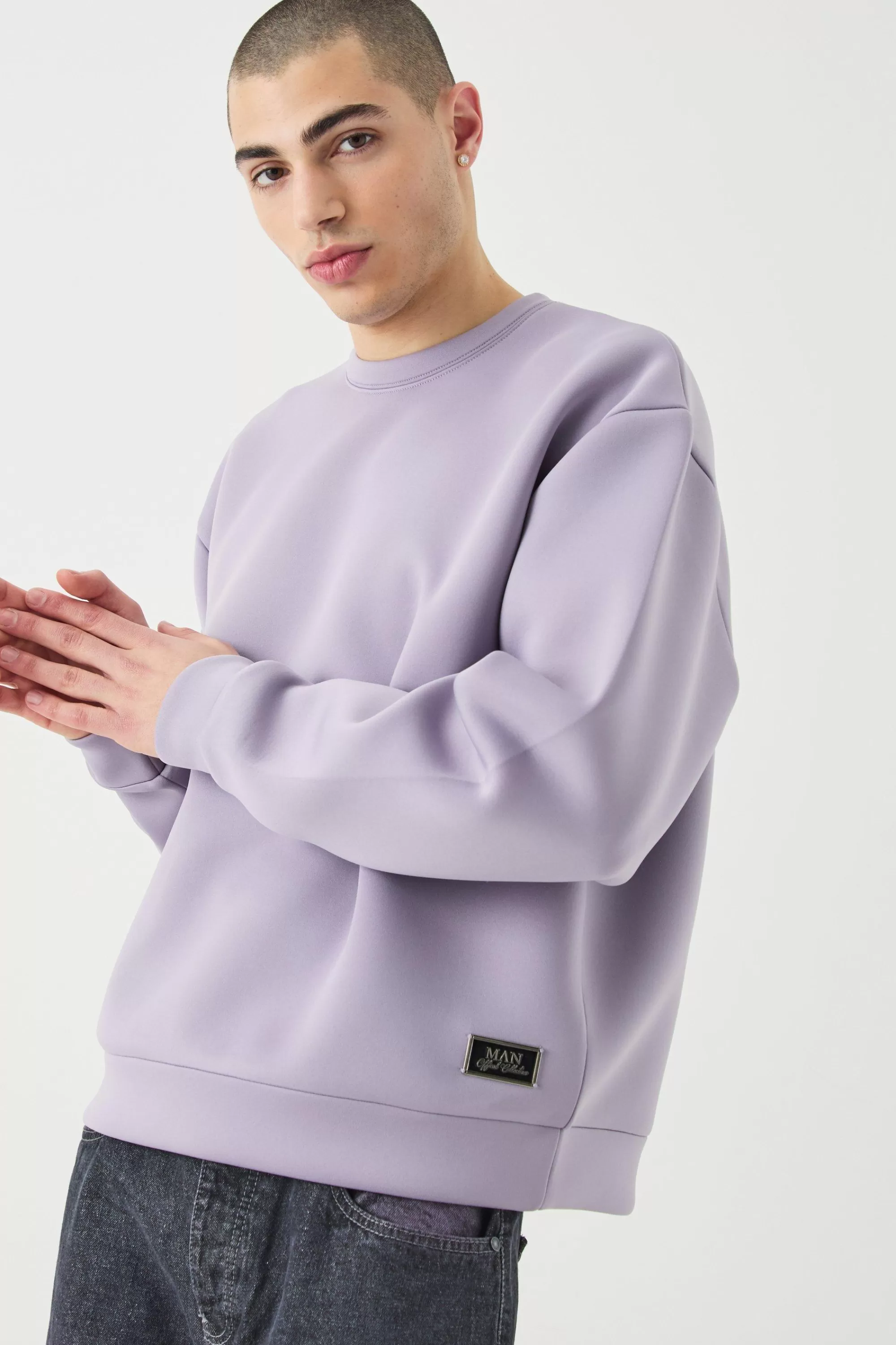 boohooMAN Oversized Boxy Bonded Scuba Sweatshirt | UK