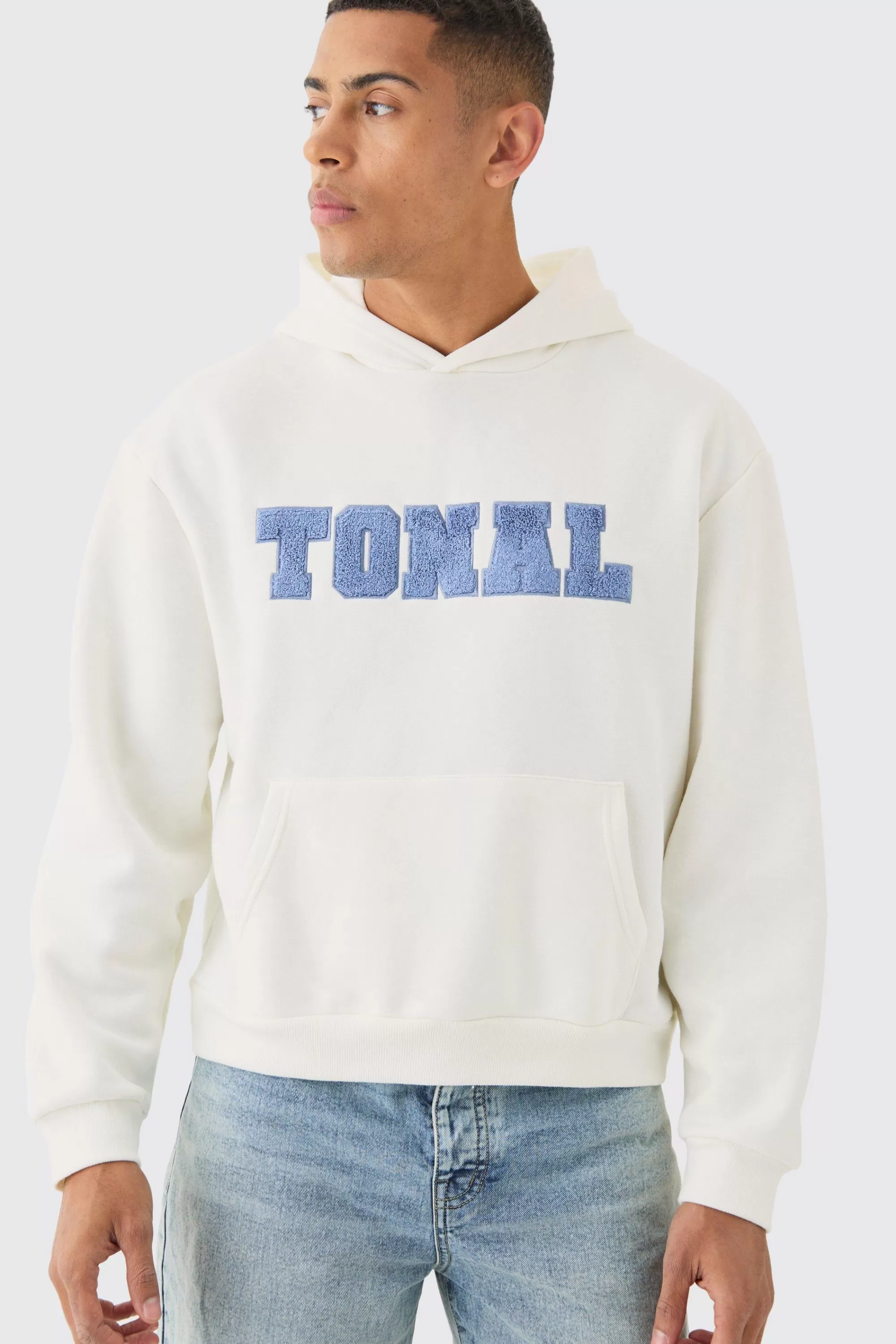 boohooMAN Oversized Boxy Borg Applique Hoodie | UK
