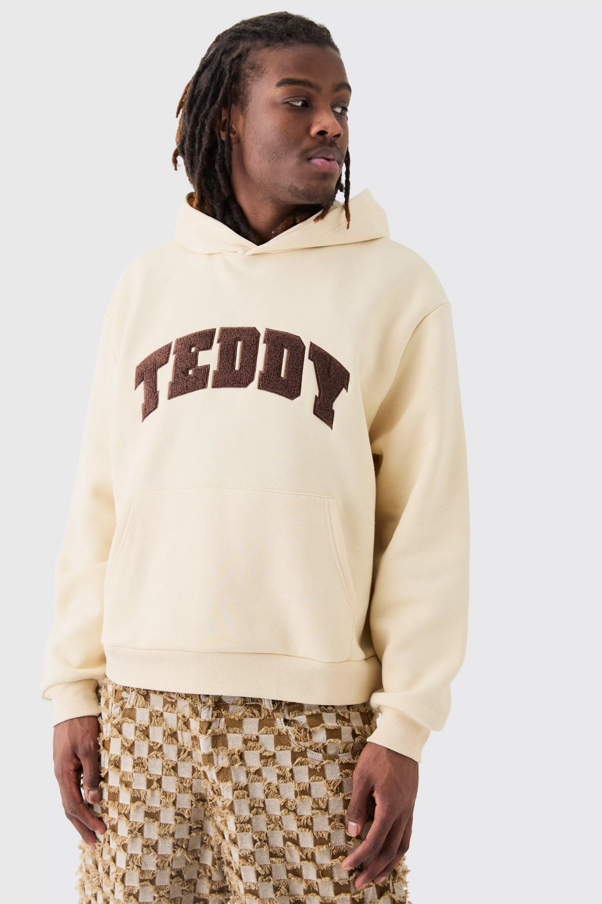 boohooMAN Oversized Boxy Borg Applique Hoodie | UK
