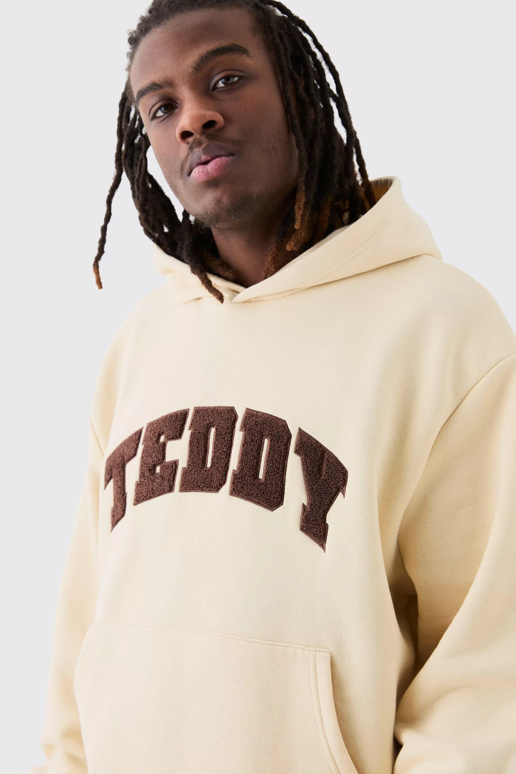 boohooMAN Oversized Boxy Borg Applique Hoodie | UK