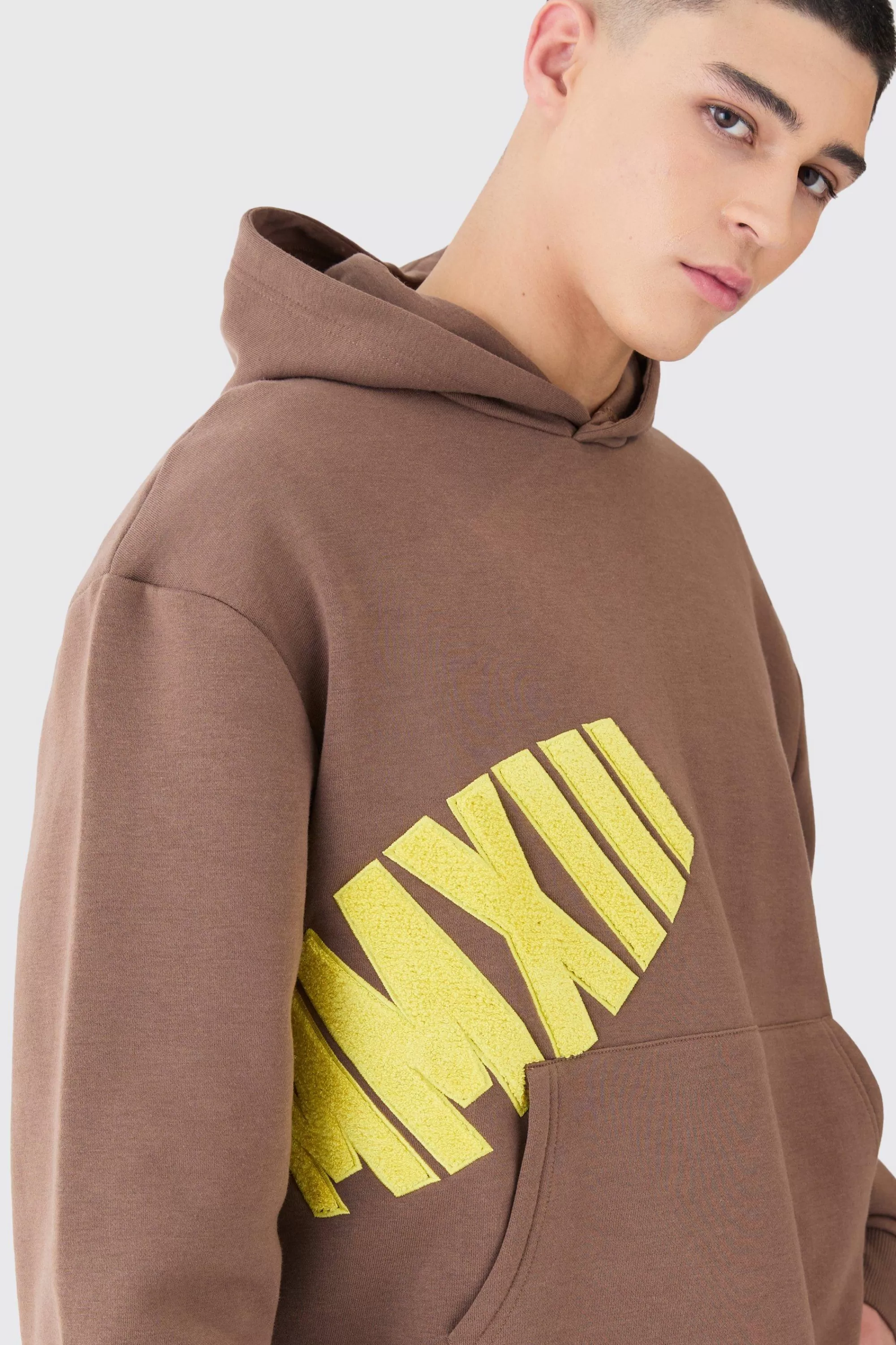 boohooMAN Oversized Boxy Borg Applique Hoodie | UK