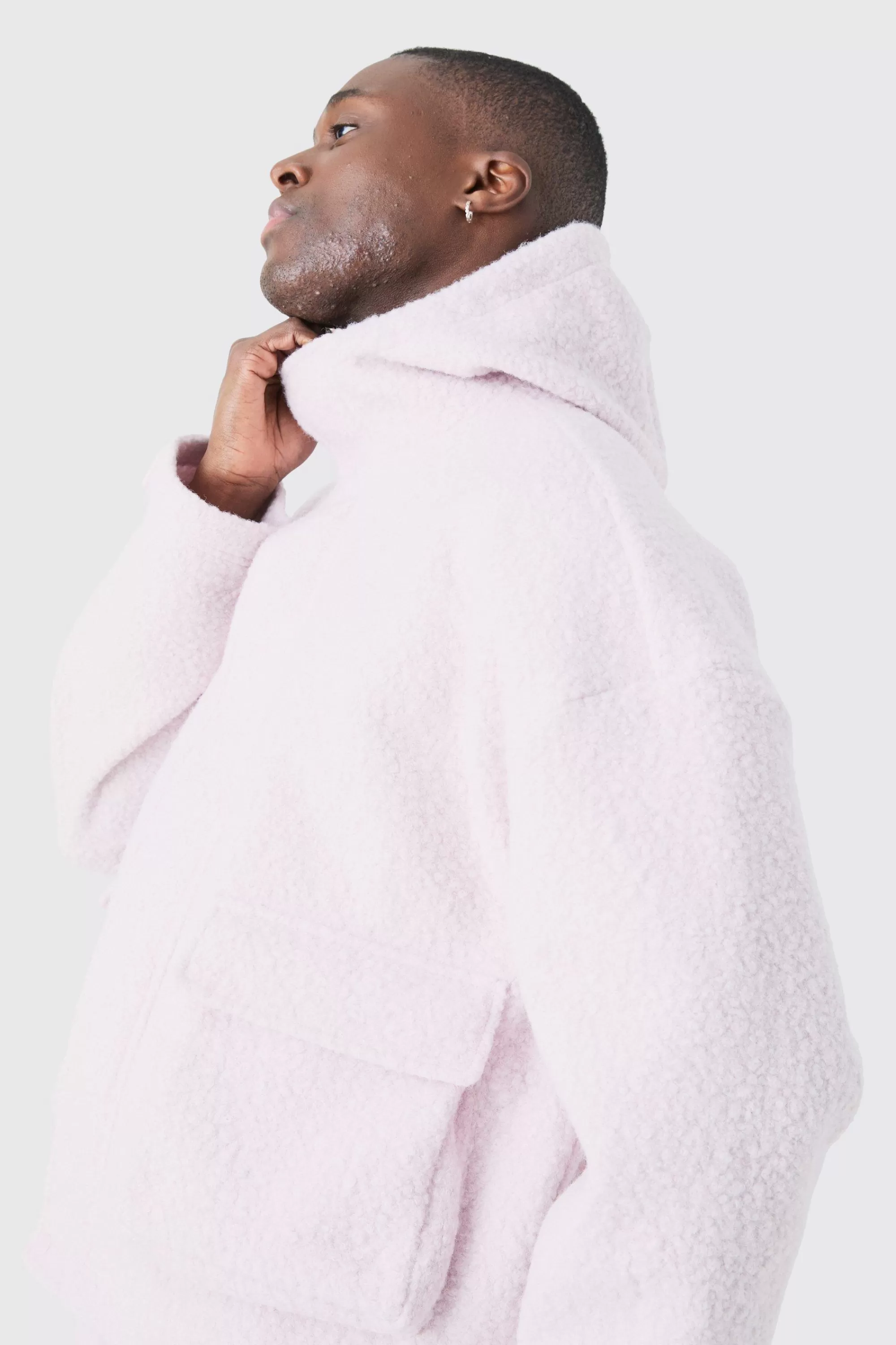 boohooMAN Oversized Boxy Boucle Borg Zip Thru Cargo Hoodie | UK