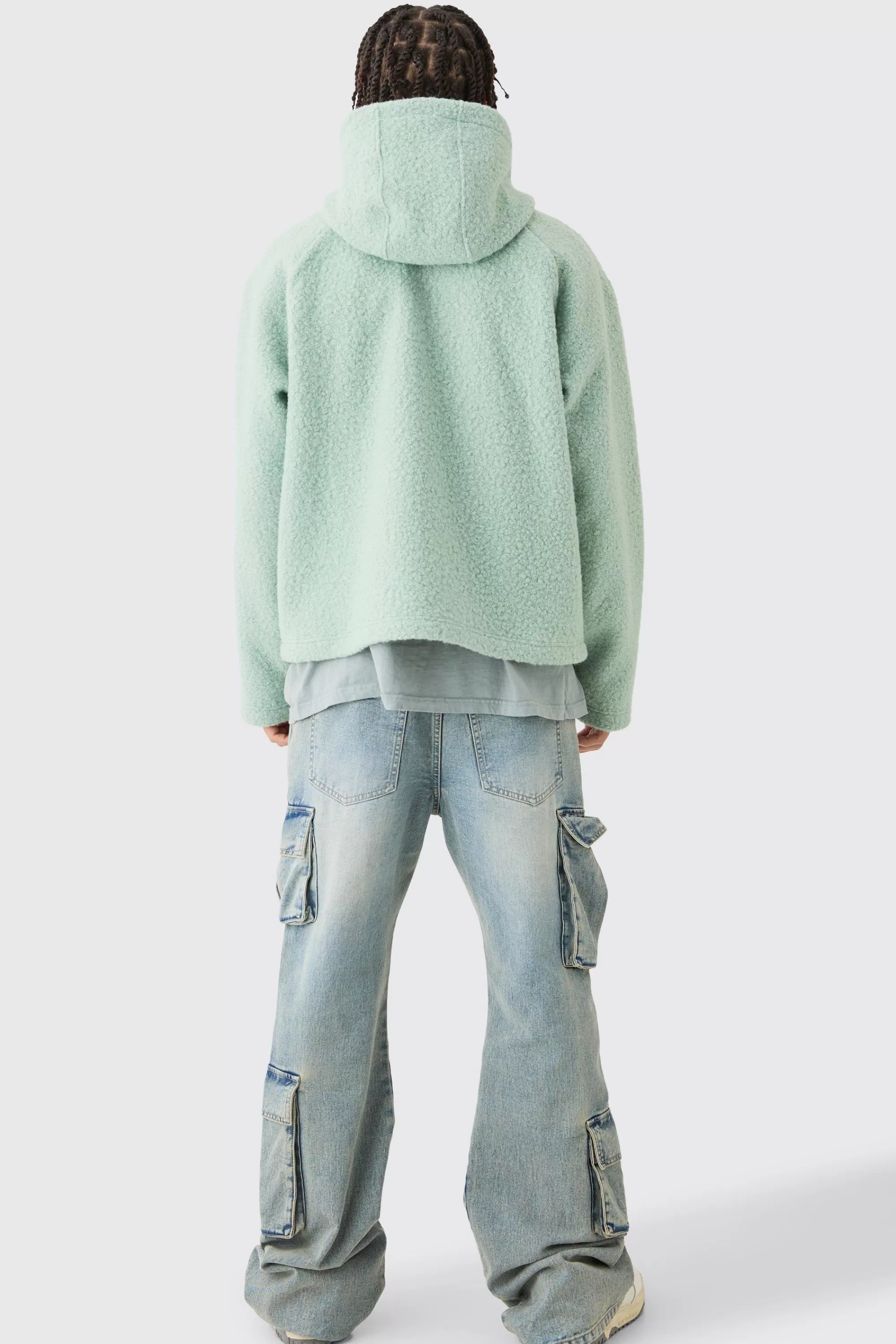 boohooMAN Oversized Boxy Boucle Borg Zip Thru Hoodie | UK
