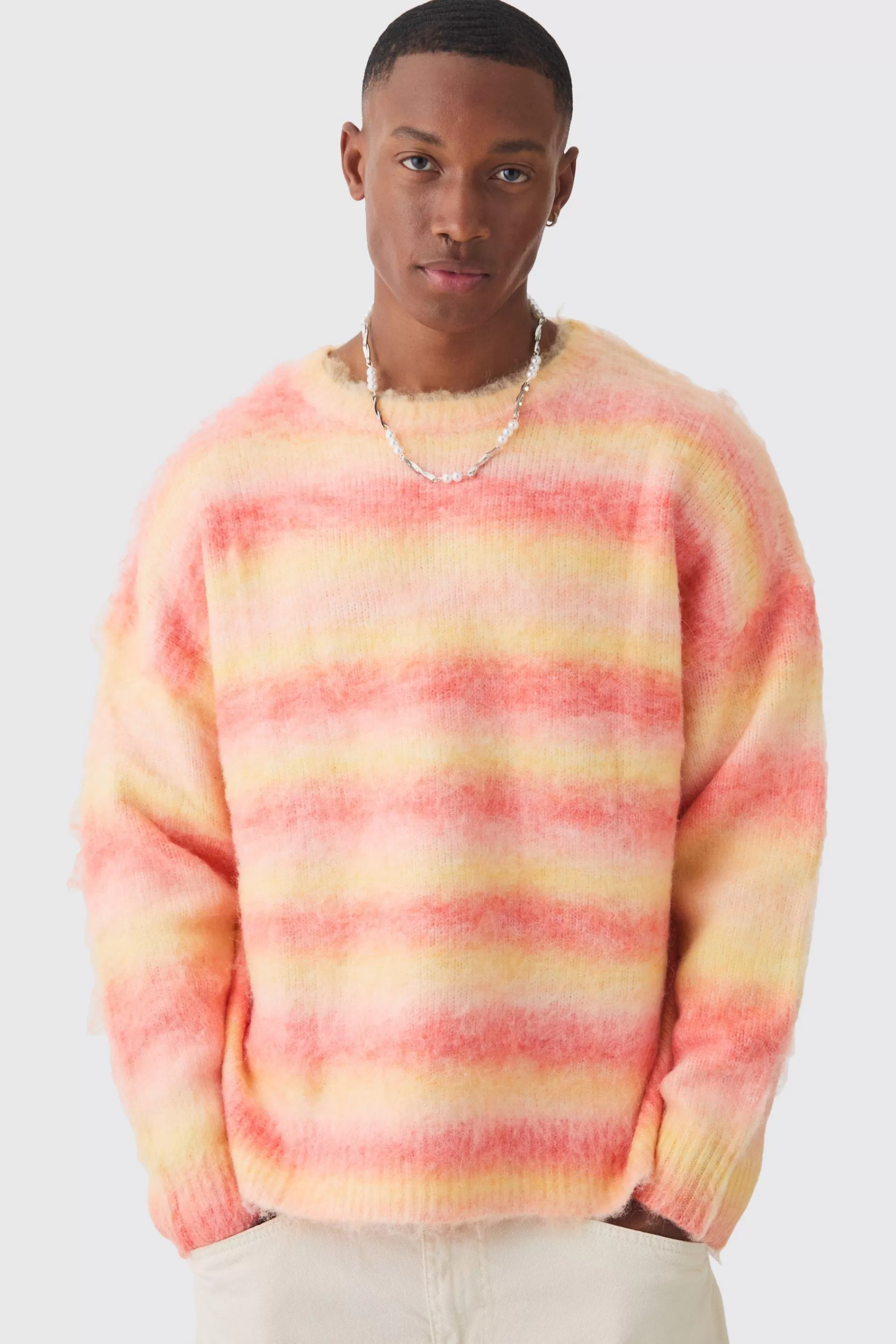 boohooMAN Oversized Boxy Brushed Stripe Knitted Jumper | UK