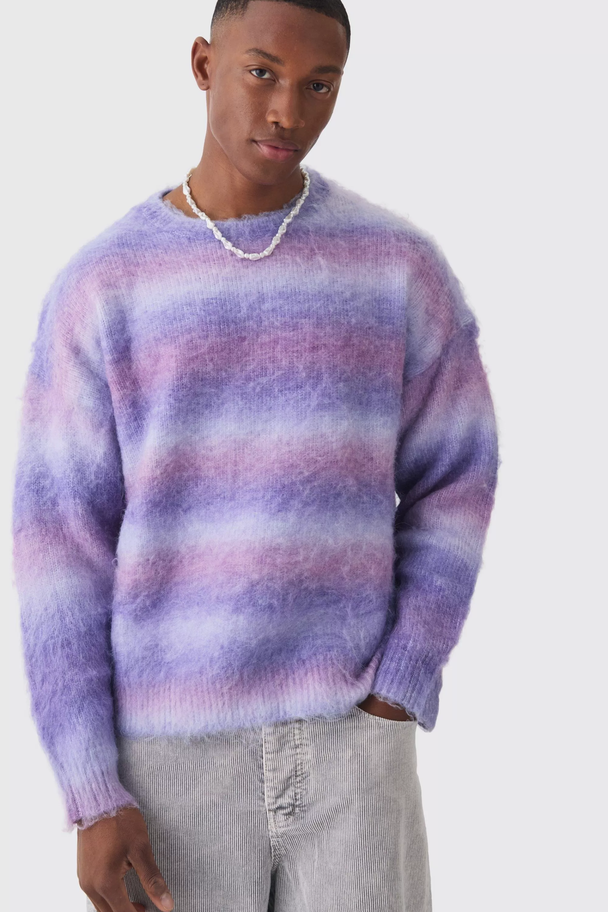 boohooMAN Oversized Boxy Brushed Stripe Knitted Jumper | UK