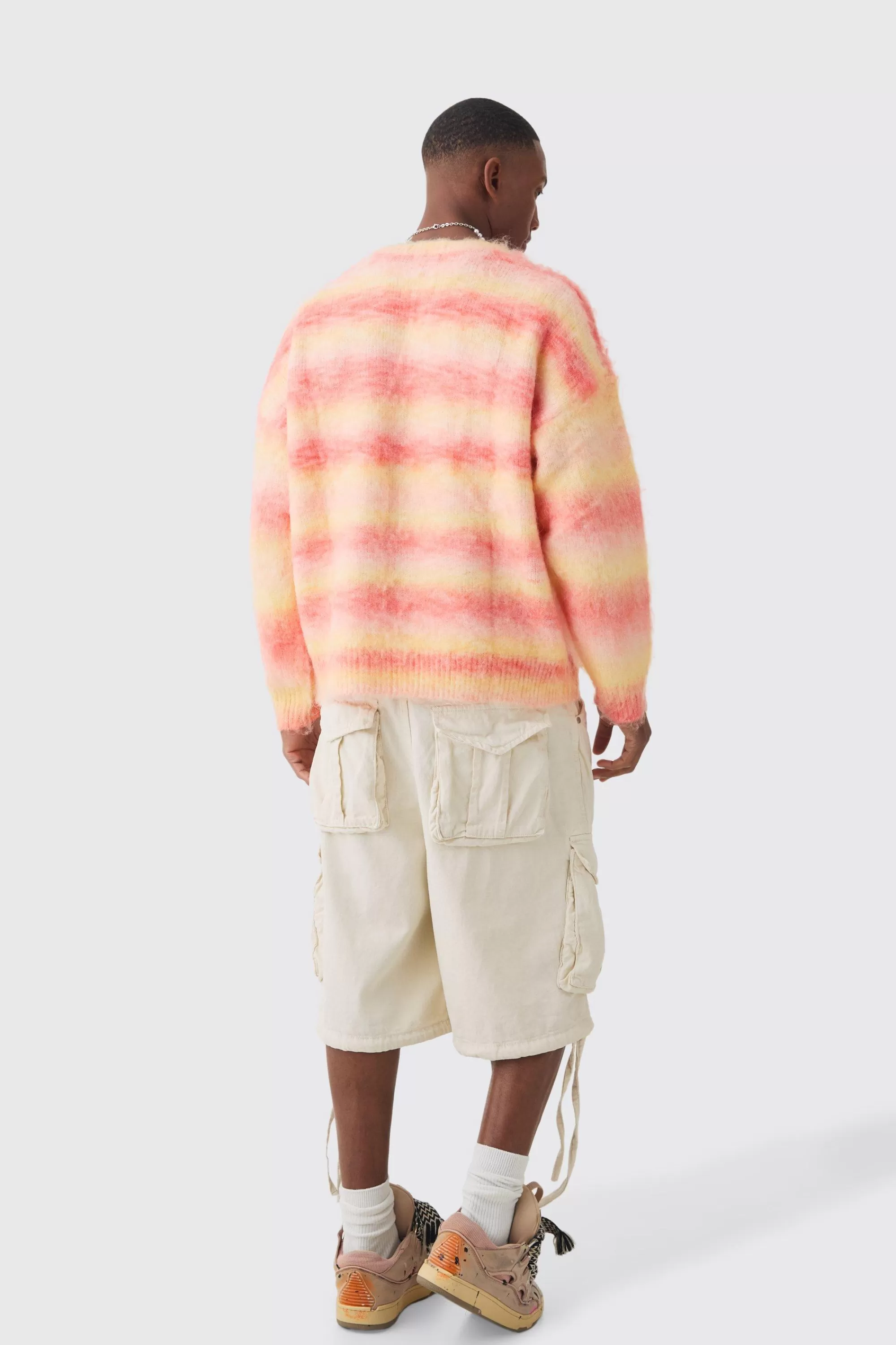 boohooMAN Oversized Boxy Brushed Stripe Knitted Jumper | UK