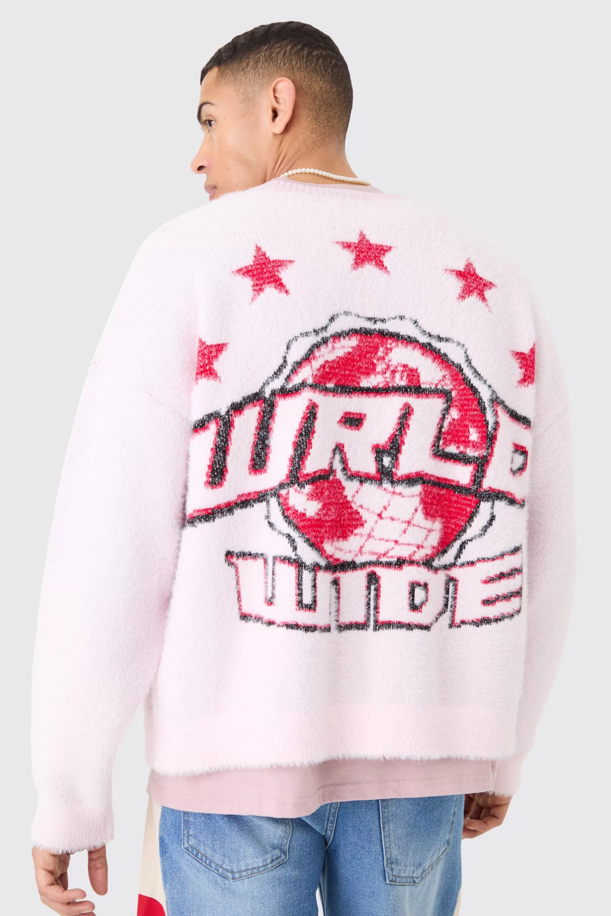 boohooMAN Oversized Boxy Brushed Varsity Knit Cardigan | UK